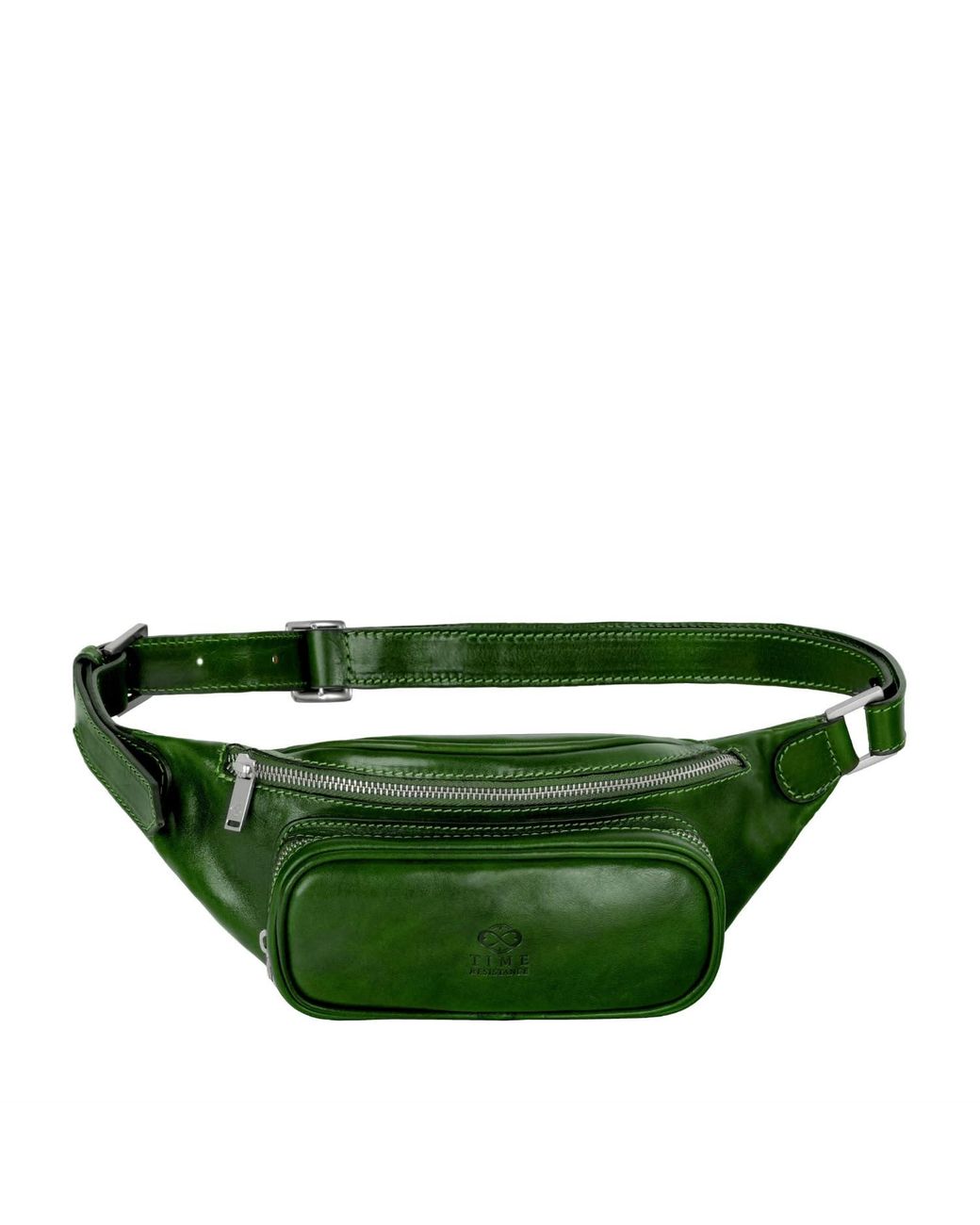 Time Resistance Green Leather Sling Bag Belly Bag for men