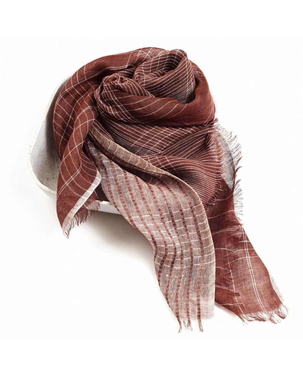 Variously Red Auro Cinnabar Handwoven Earthy Rust Linen Scarf