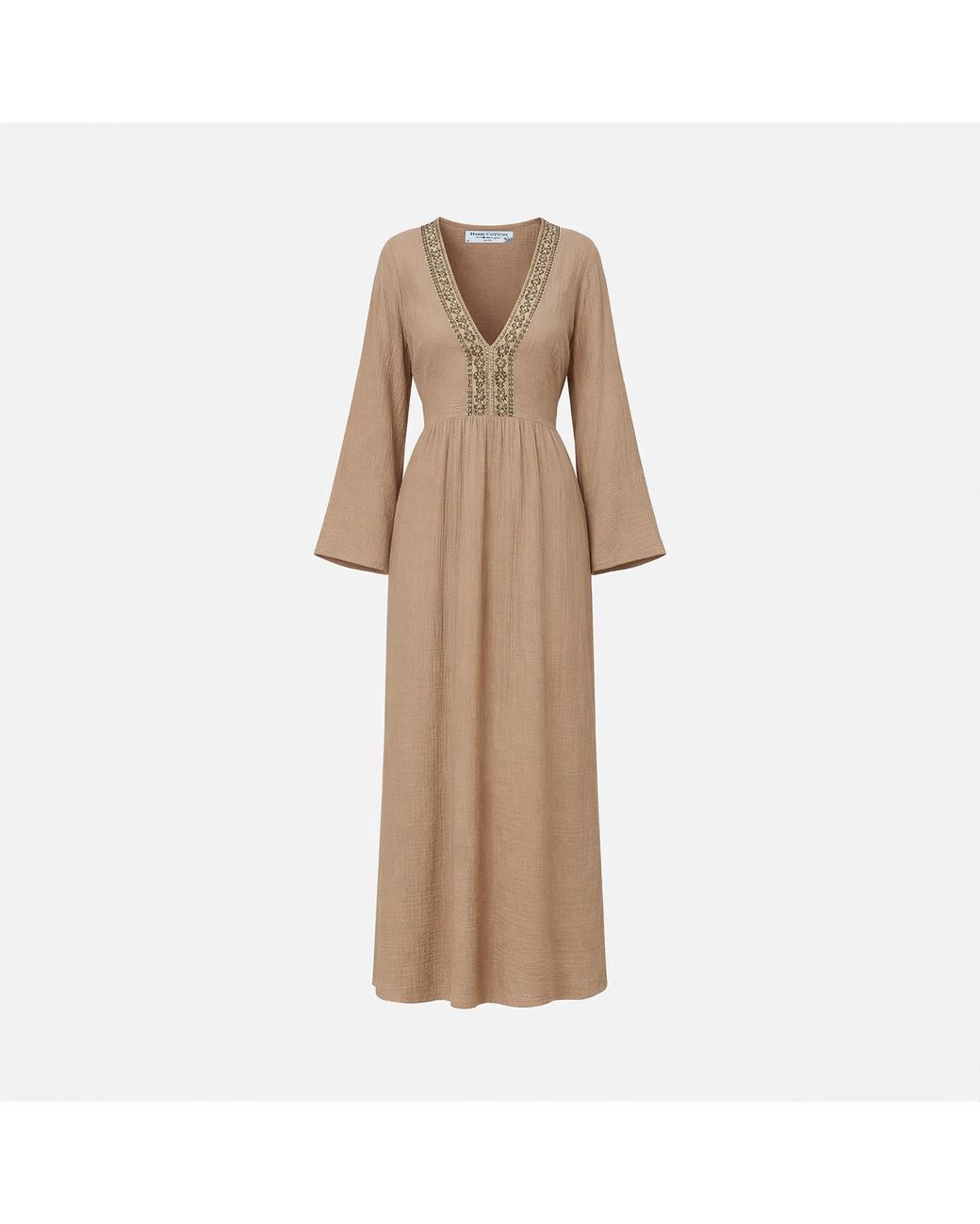 Haris Cotton Natural Neutrals Maxi Long Sleeved Dress