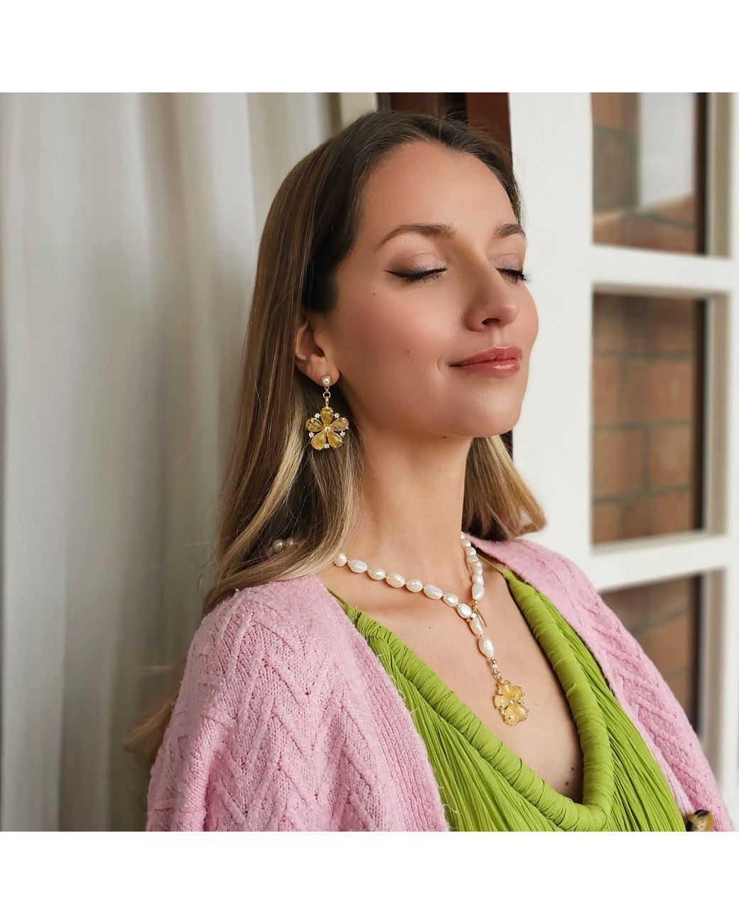 Farra Metallic Citrine Flower Dangle Statement Earrings