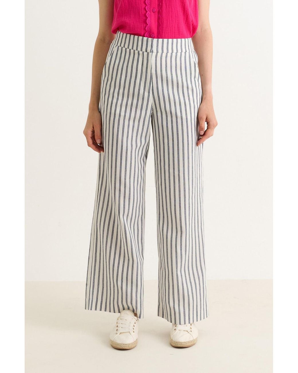Louche White Tilde Ticking Stripe Straight Cut Trouser