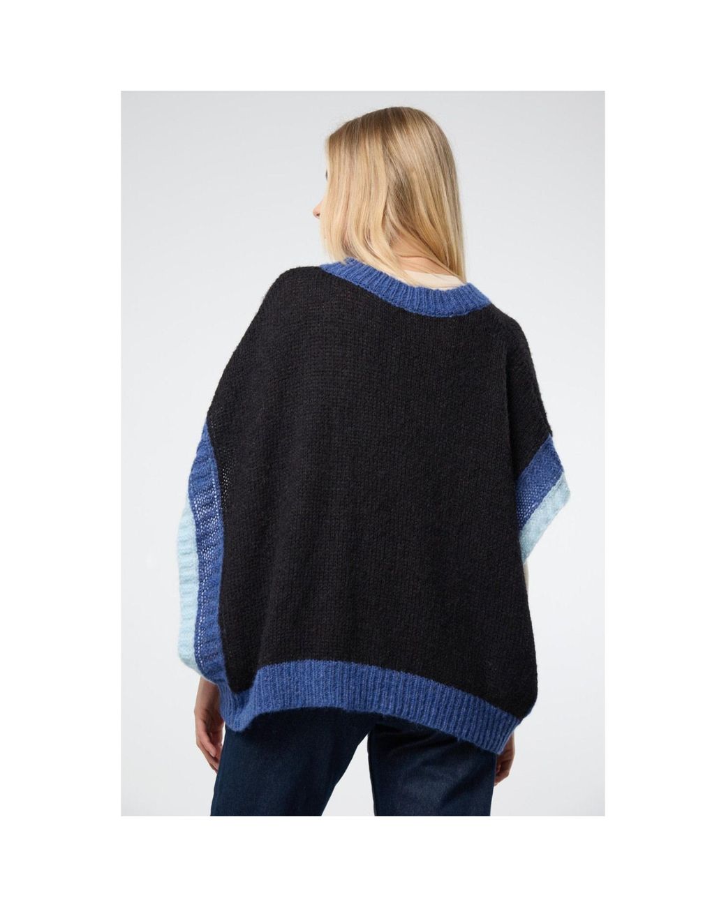 Saachi Blue Colorblock Knit Sweater Vest