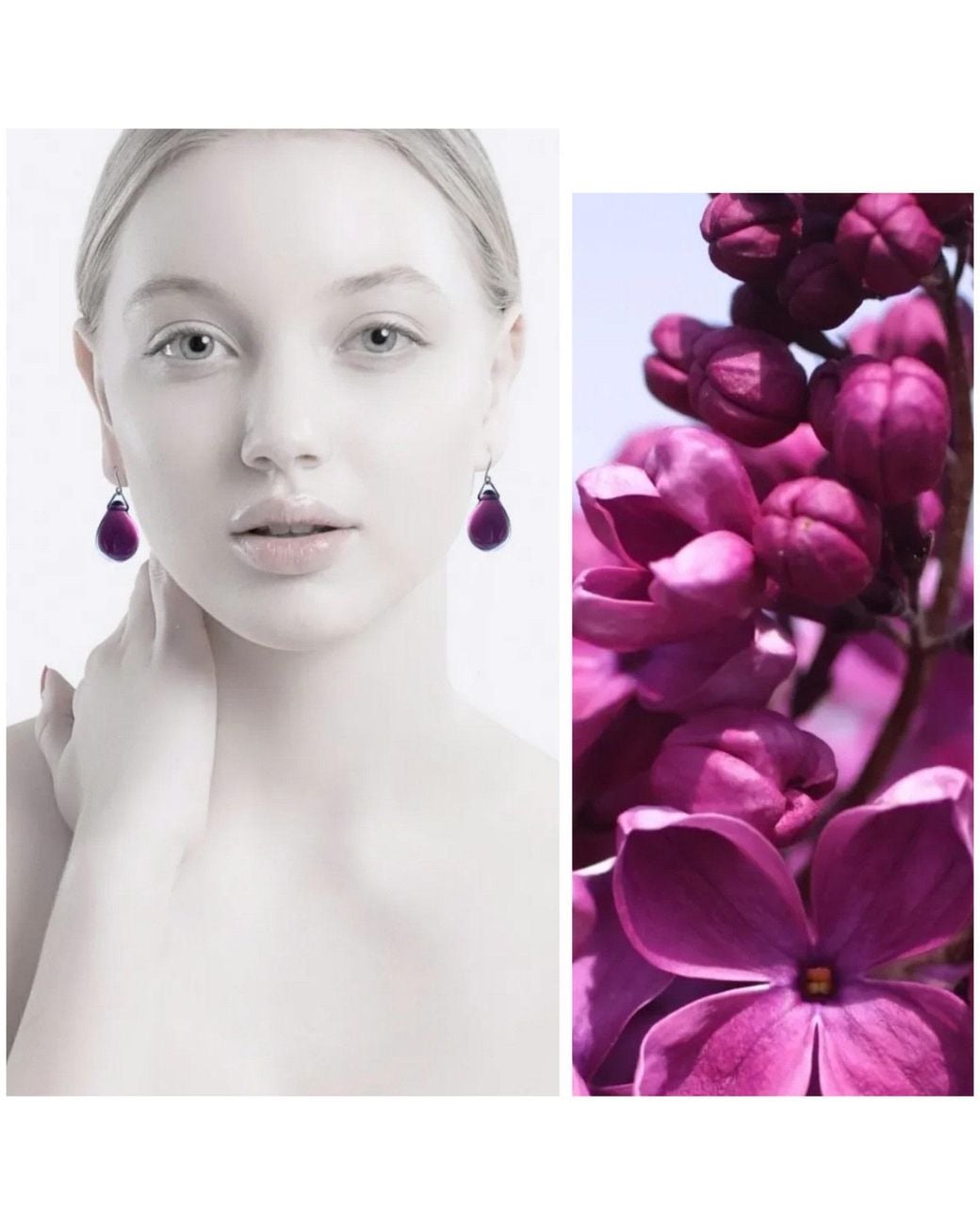 Laura Daili Purple Glass Earrings Lilac Drops