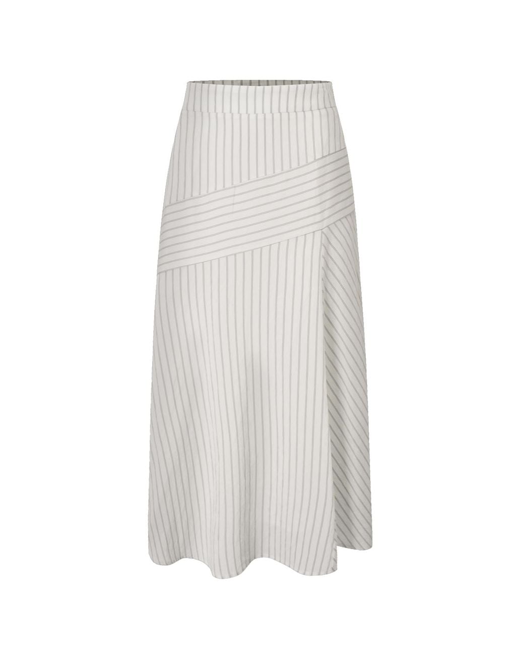 Smart and Joy White Flared Midi Skirt With Stripes
