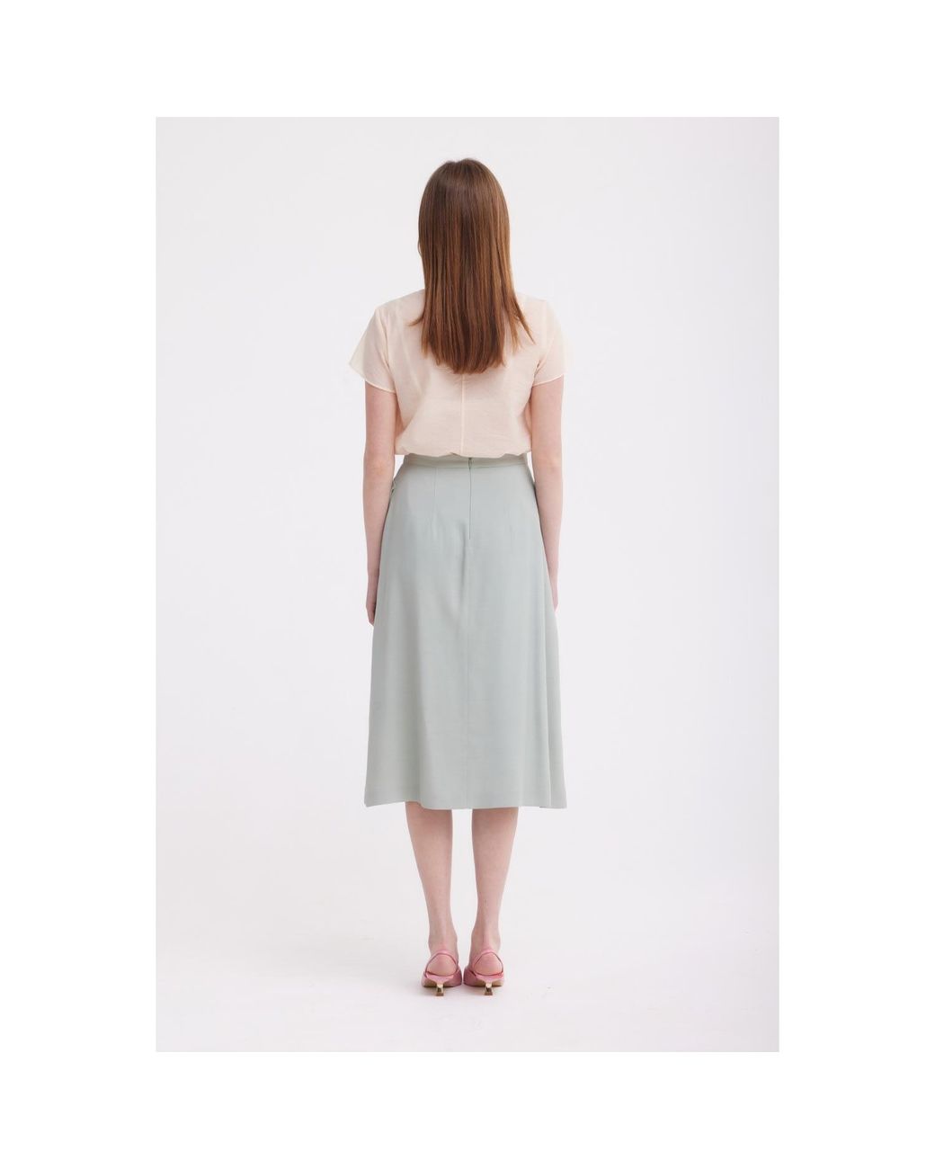 Georgette Green Mint A-Line Midi Skirt