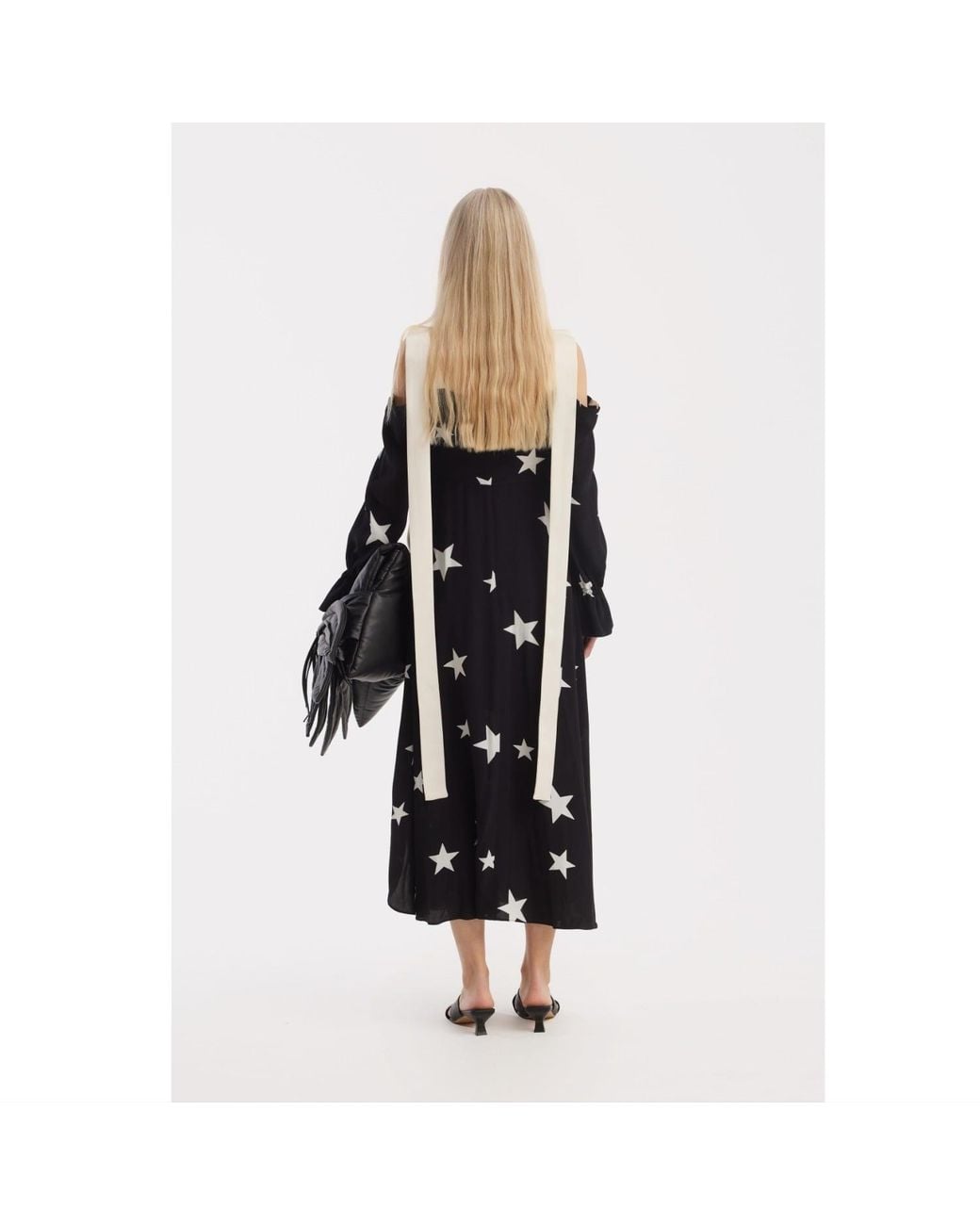 Julia Allert Blue Off-Shoulder Midi Dress With Contrast Straps – Print Stars
