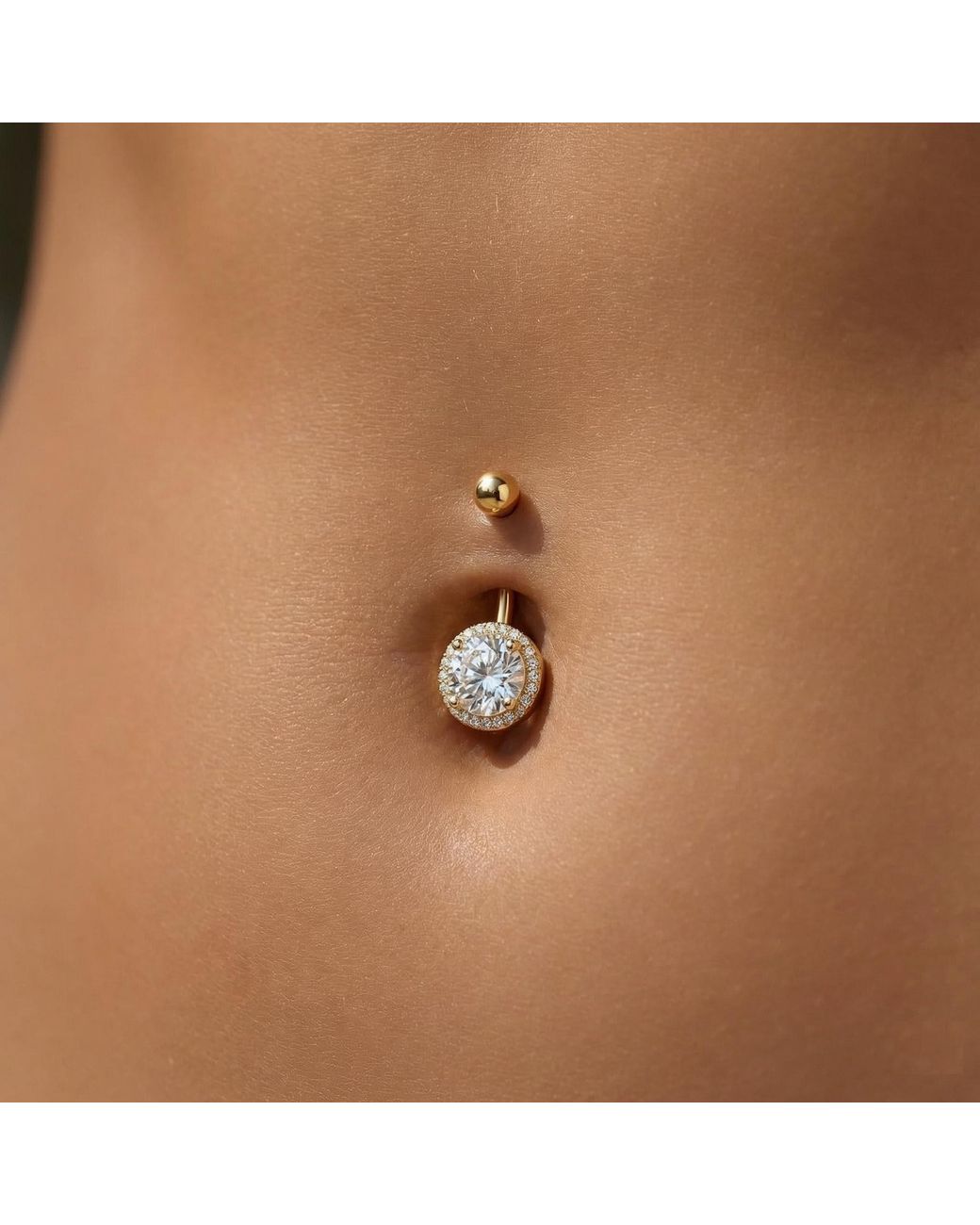 Zahav Jewelry Metallic 10K Solid Round Cz Cluster Belly Ring