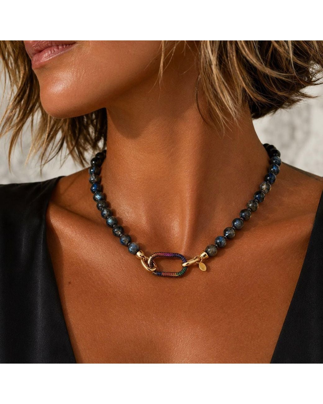 Persia Dona Jewelry Black Labradorite Clasp Choker Necklace