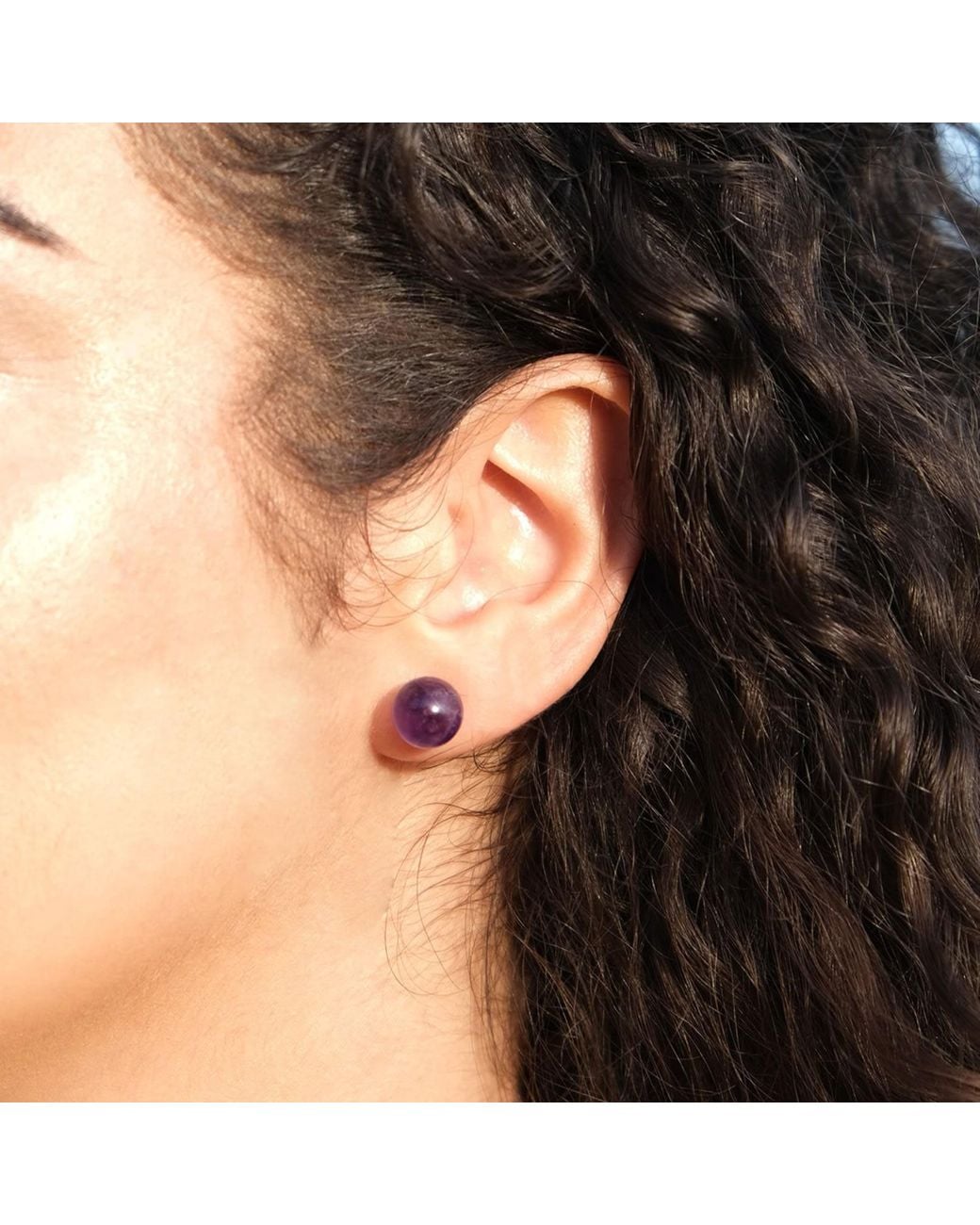 Unaloe Metallic Sterling Natural Queen Amethyst Stud Earrings – Contemporary Gemstone Designer Jewelry