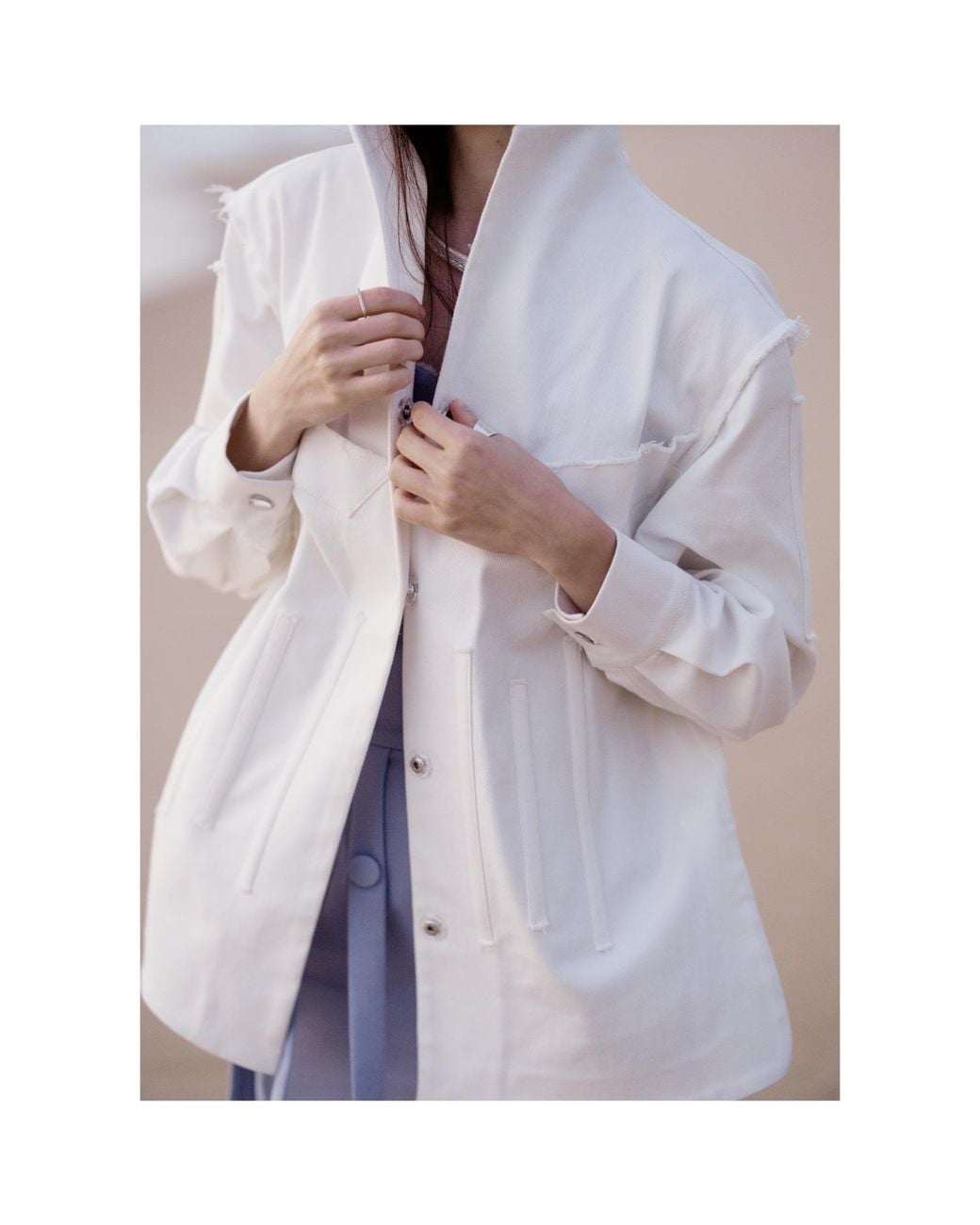 Khris K White Milky Oversized Structured Denim Jacket