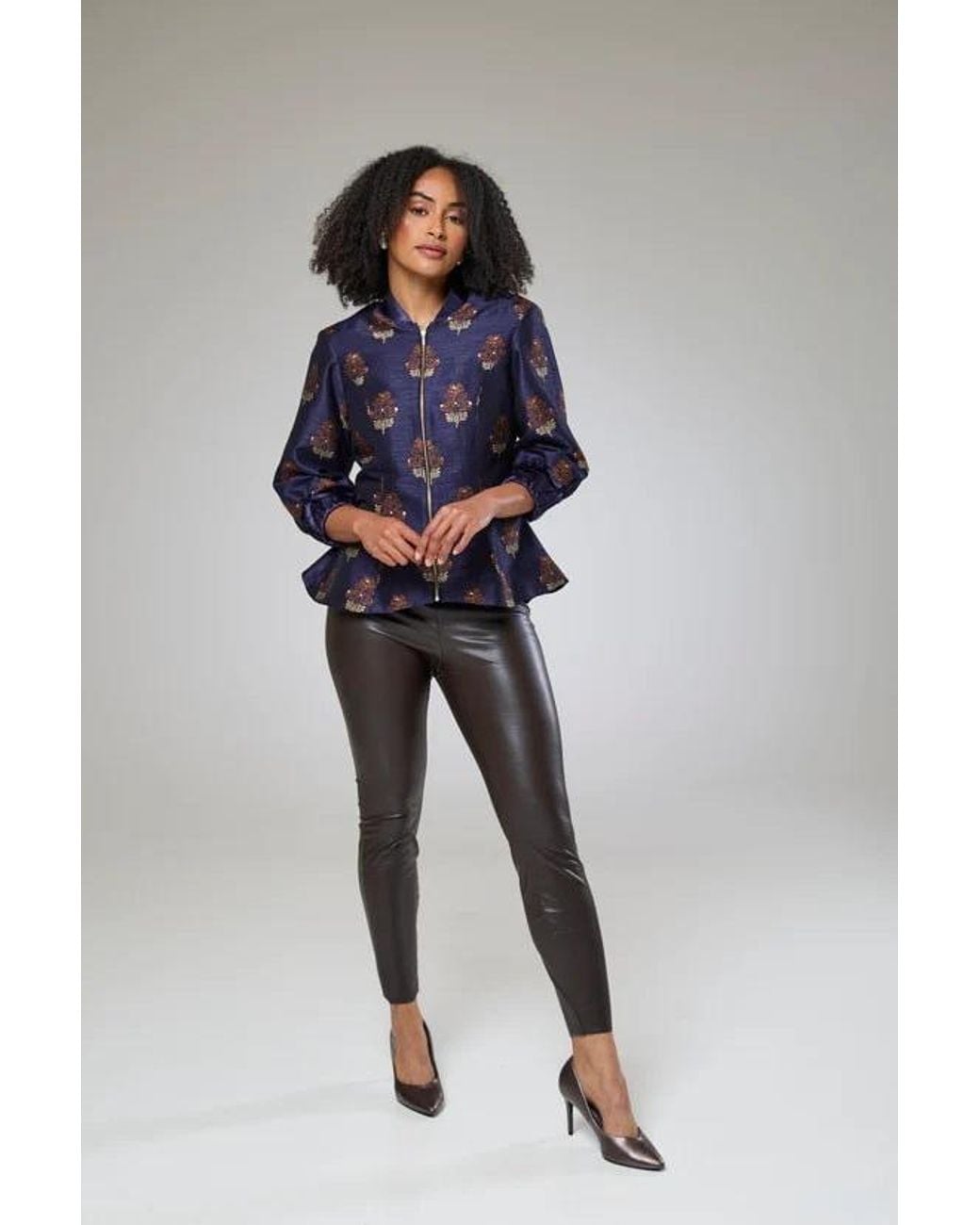 Lioness by Tf Blue Auburn Embroidered Raw Silk Fitted Jacket Blouse