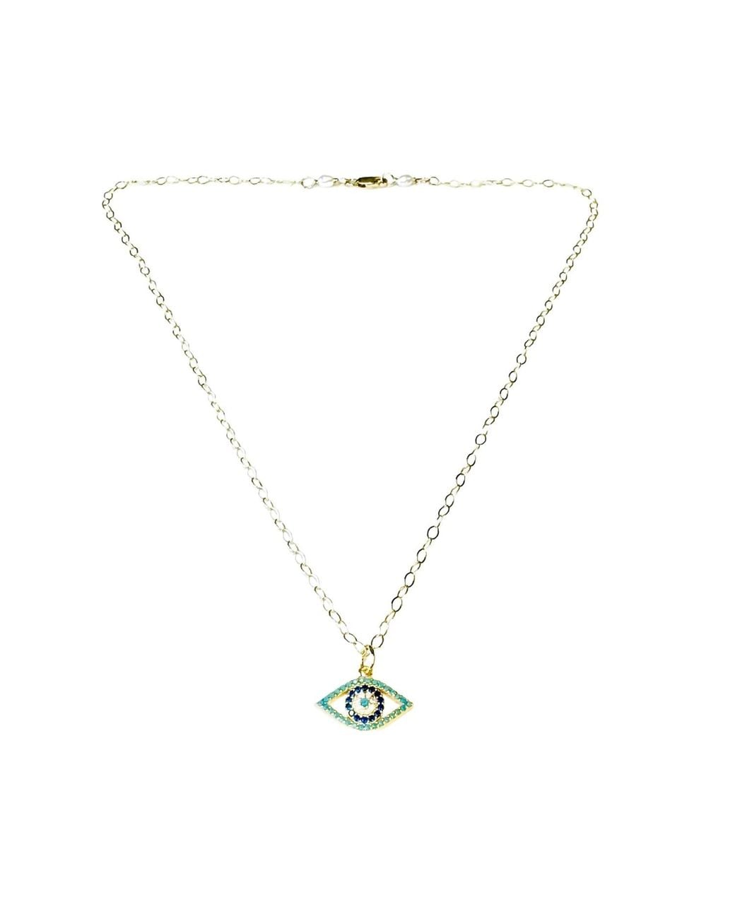 Lexi Jewelry Metallic Evil Eye Necklace With Cubic Zirconia & Aquamarine Colored Accents