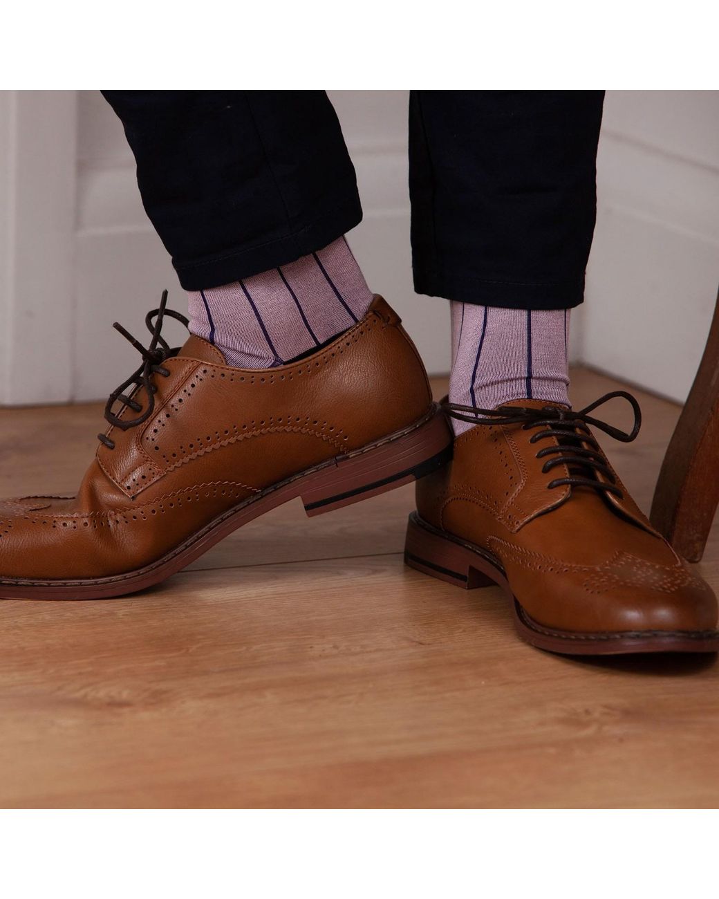 Peper Harow - Made in England Blue Pin Stripe Socks Seven Pack for men