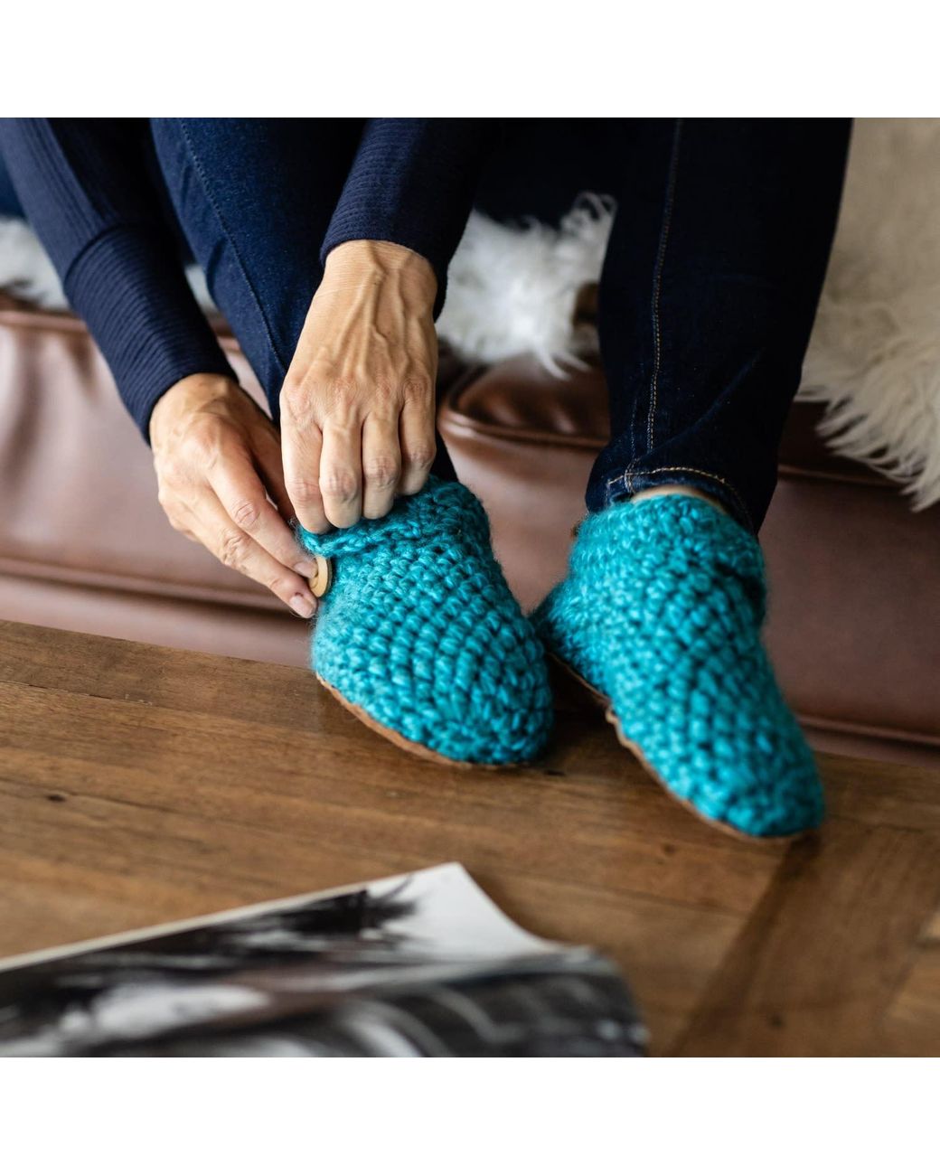 Kingdom of Wow Blue Barefoot Ankle Boot Wool Slippers For