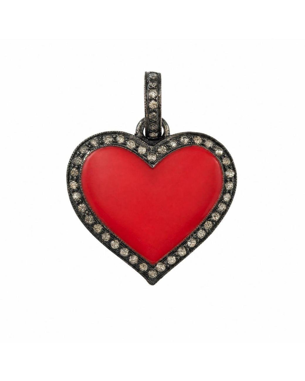 Heather Hawkins Jewelry Red Poker Face Enamel Diamond Heart Oxidized Sterling Pendant Charm