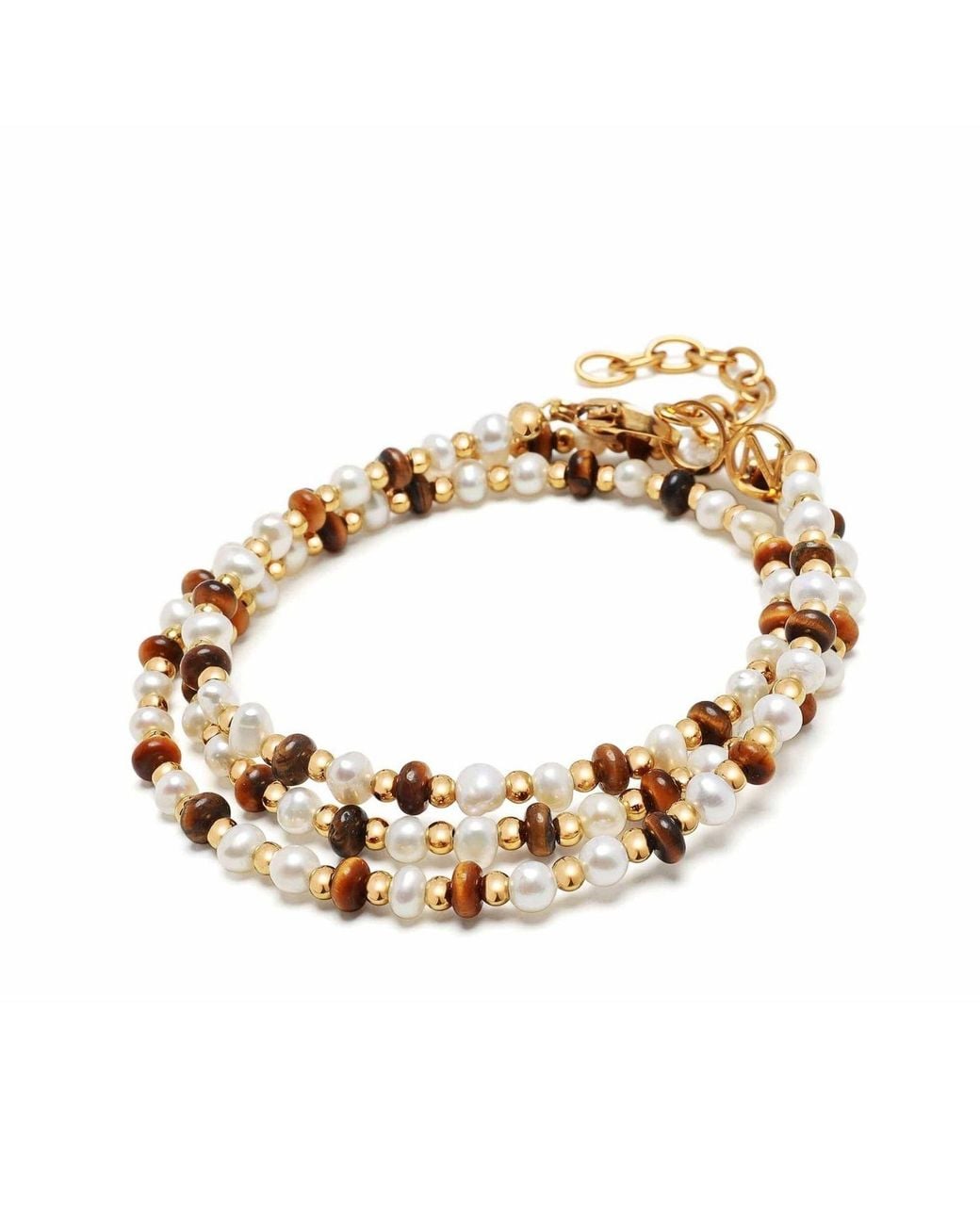 Nialaya Metallic Wrap Bracelet With Pearls, Tiger Eye, And for men