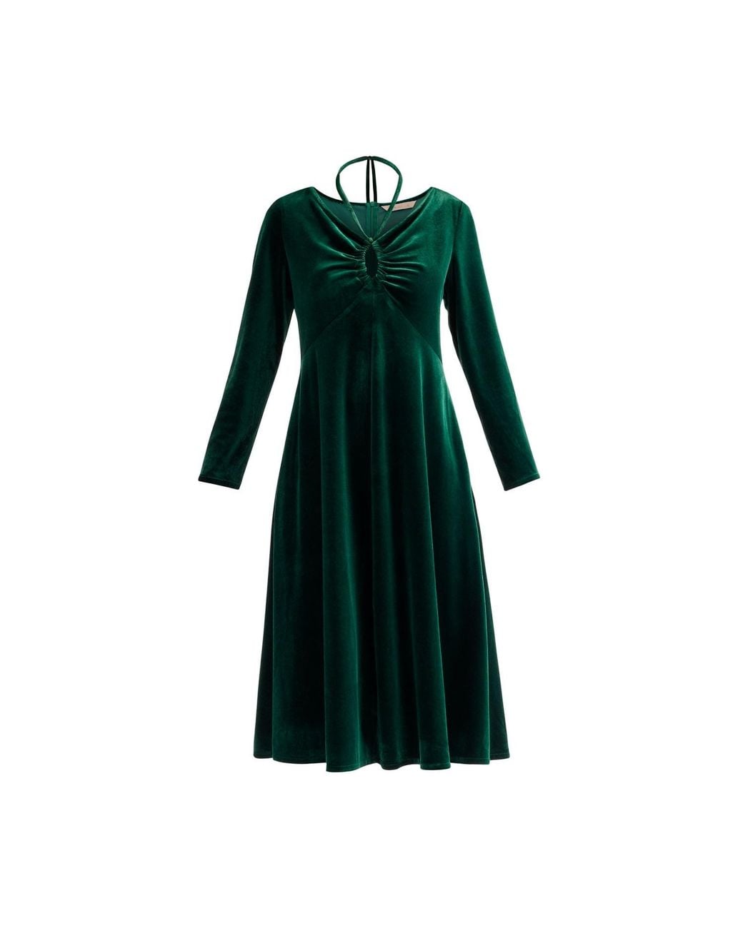 Paisie Green Velvet Tie-Neck Dress
