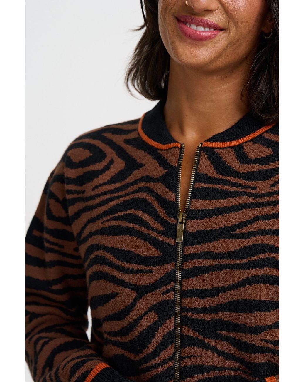 Sugarhill Black Solana Knitted Bomber Jacket Tiger