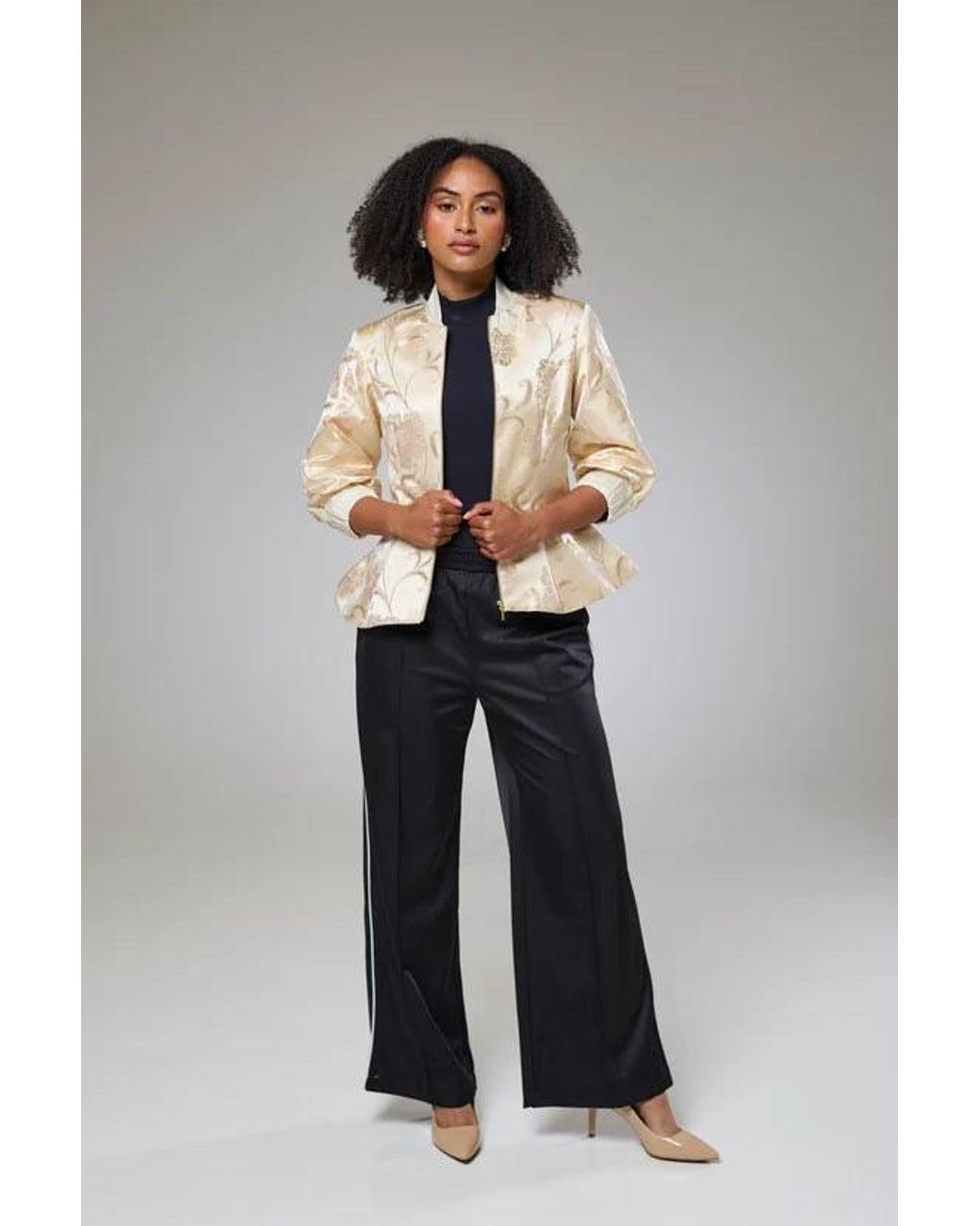 Lioness by Tf Natural Neutrals Ivory Shimmery Flora Fitted Jacket Blouse