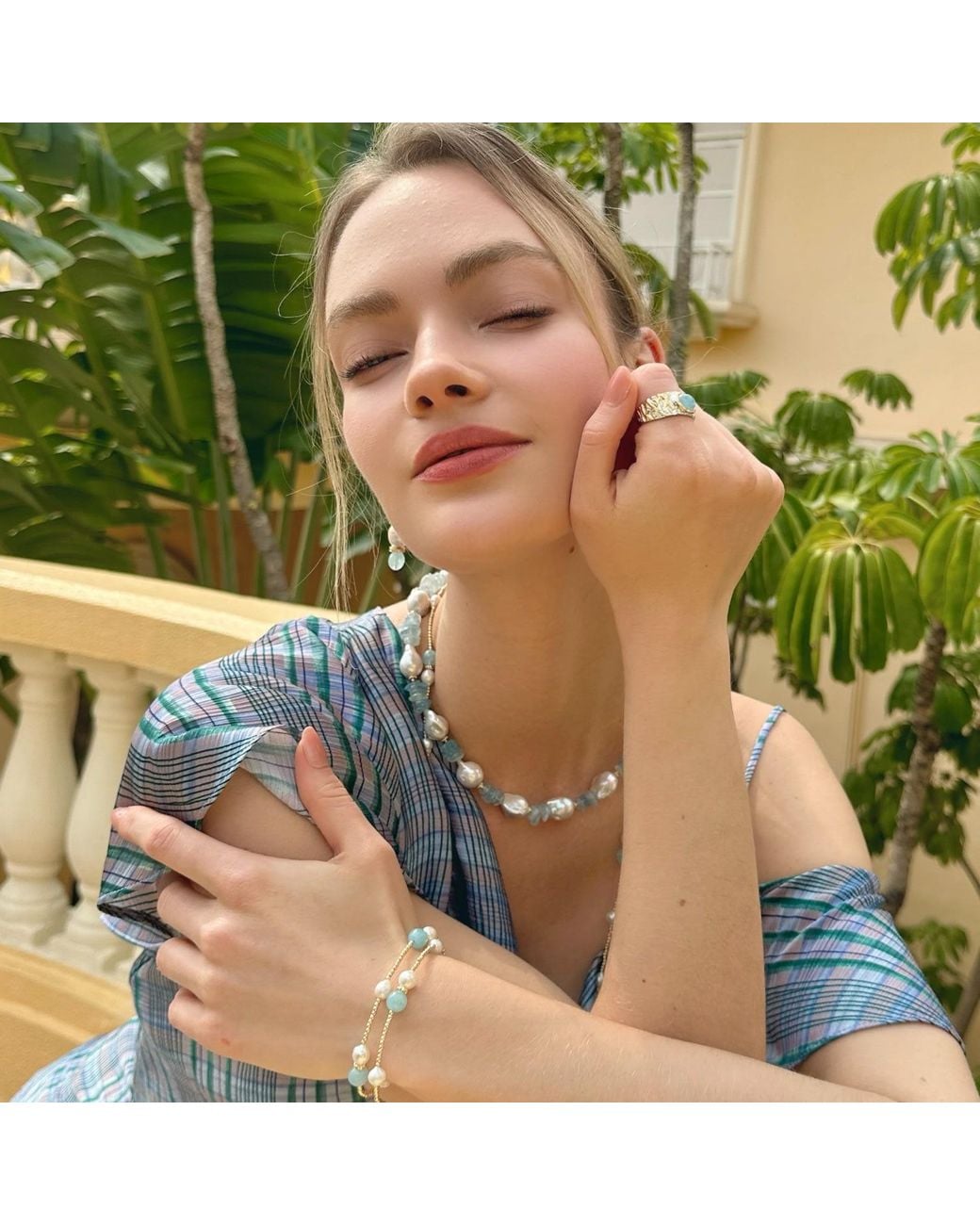 Farra Blue Baroque Pearls With Irregular Aquamarine Statement Necklace