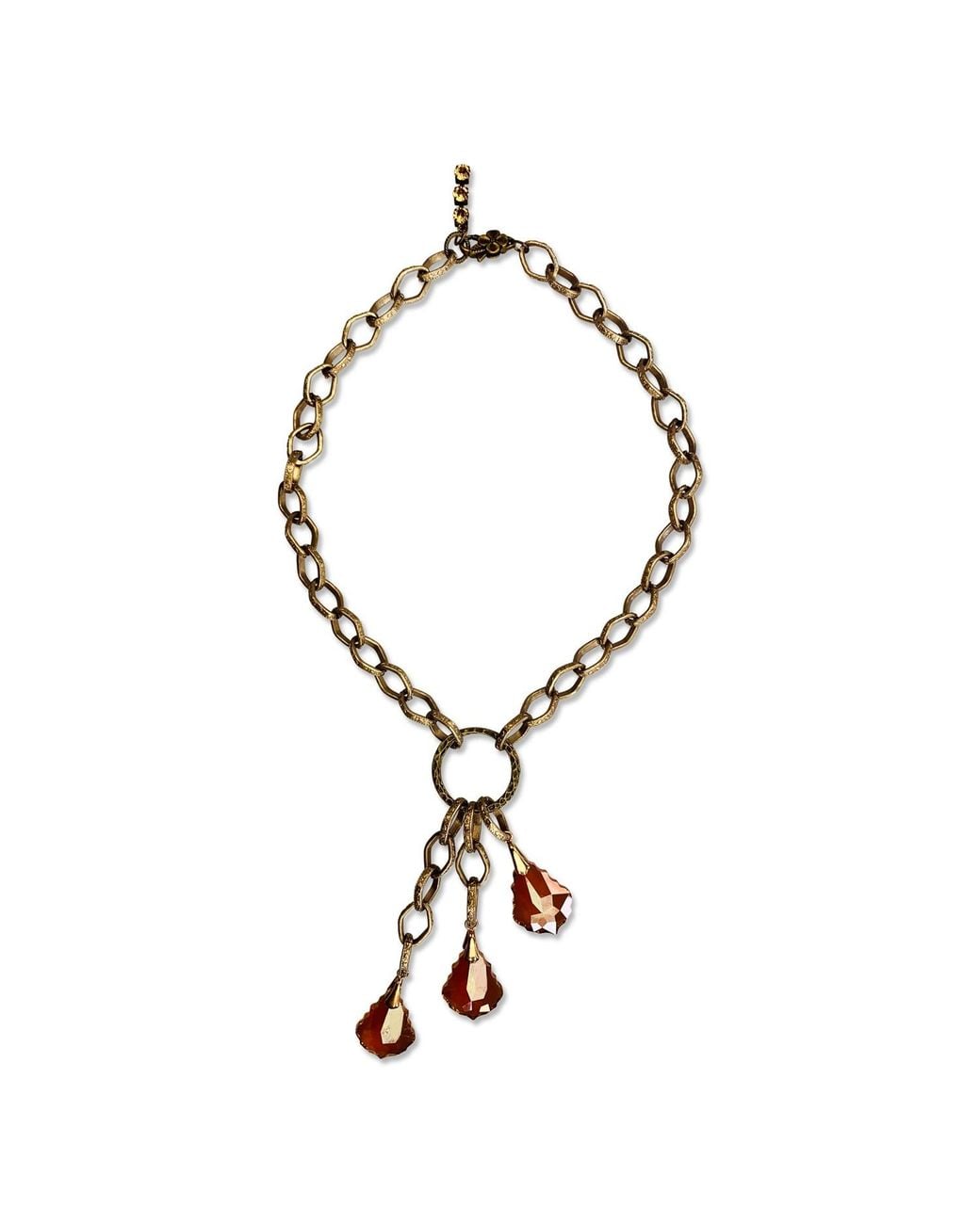 Bellus Domina Brown Bold Chain & Three Crystal Pendants Necklace