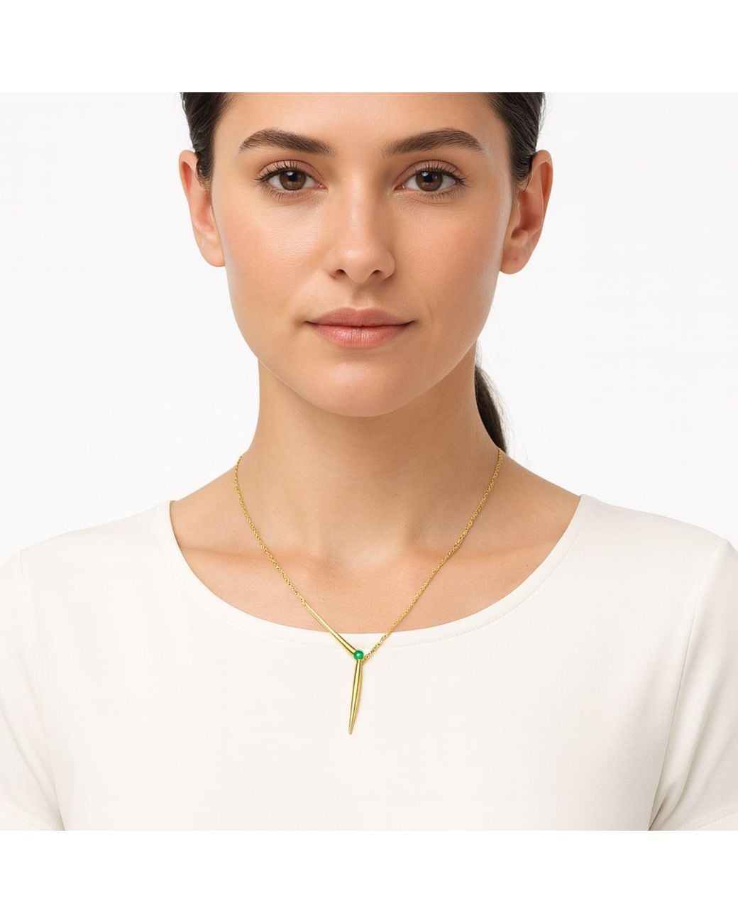 Genevive Jewelry Metallic Genevive Sterling Plated With Emerald Cubic Zirconia Solar Chevron Necklace