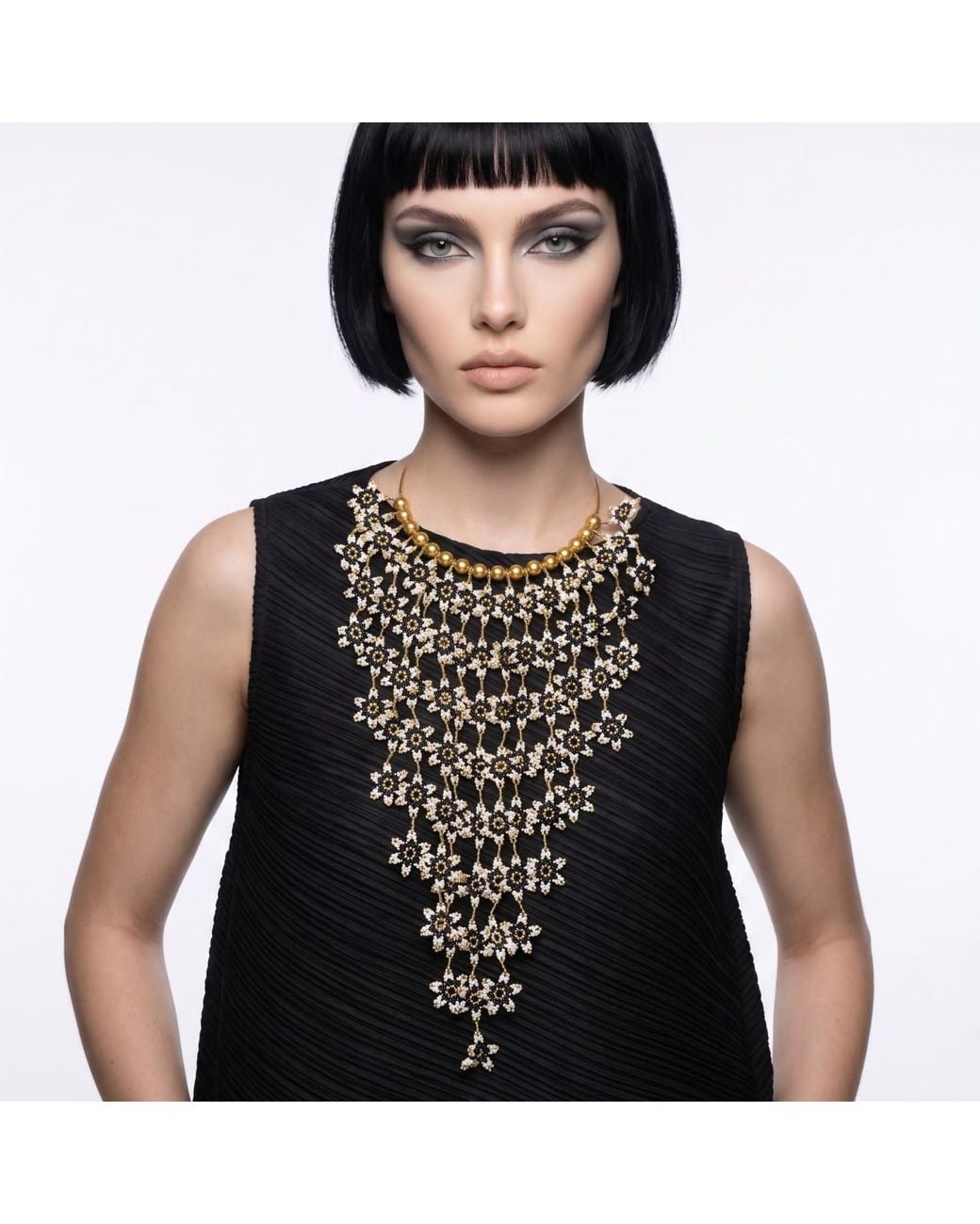 Iliana Arrazola Black Waterfall Blossom Necklaces, And, Glass Beads, Beaded Jewelry