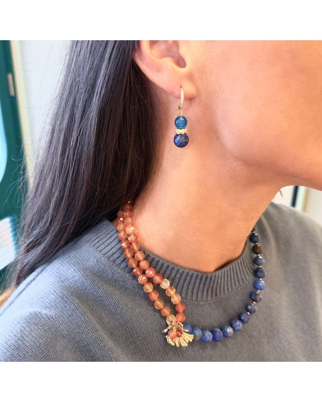 Farra Blue Lapis And Agate Earrings
