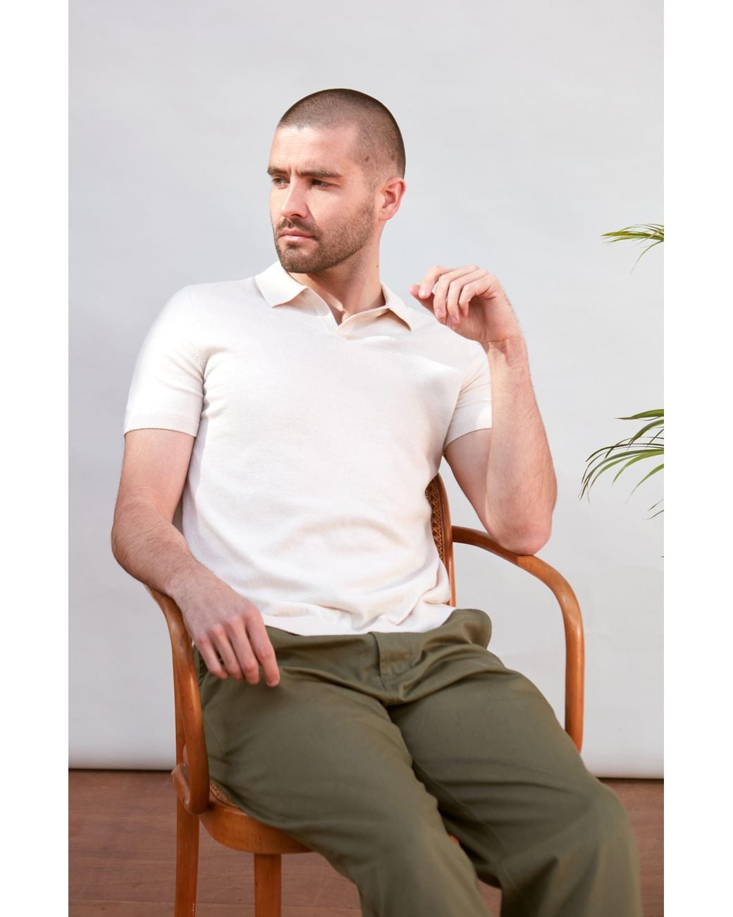 Paul James Knitwear White Neutrals Ultra Fine Cotton Nathann Buttonless Polo Shirt for men