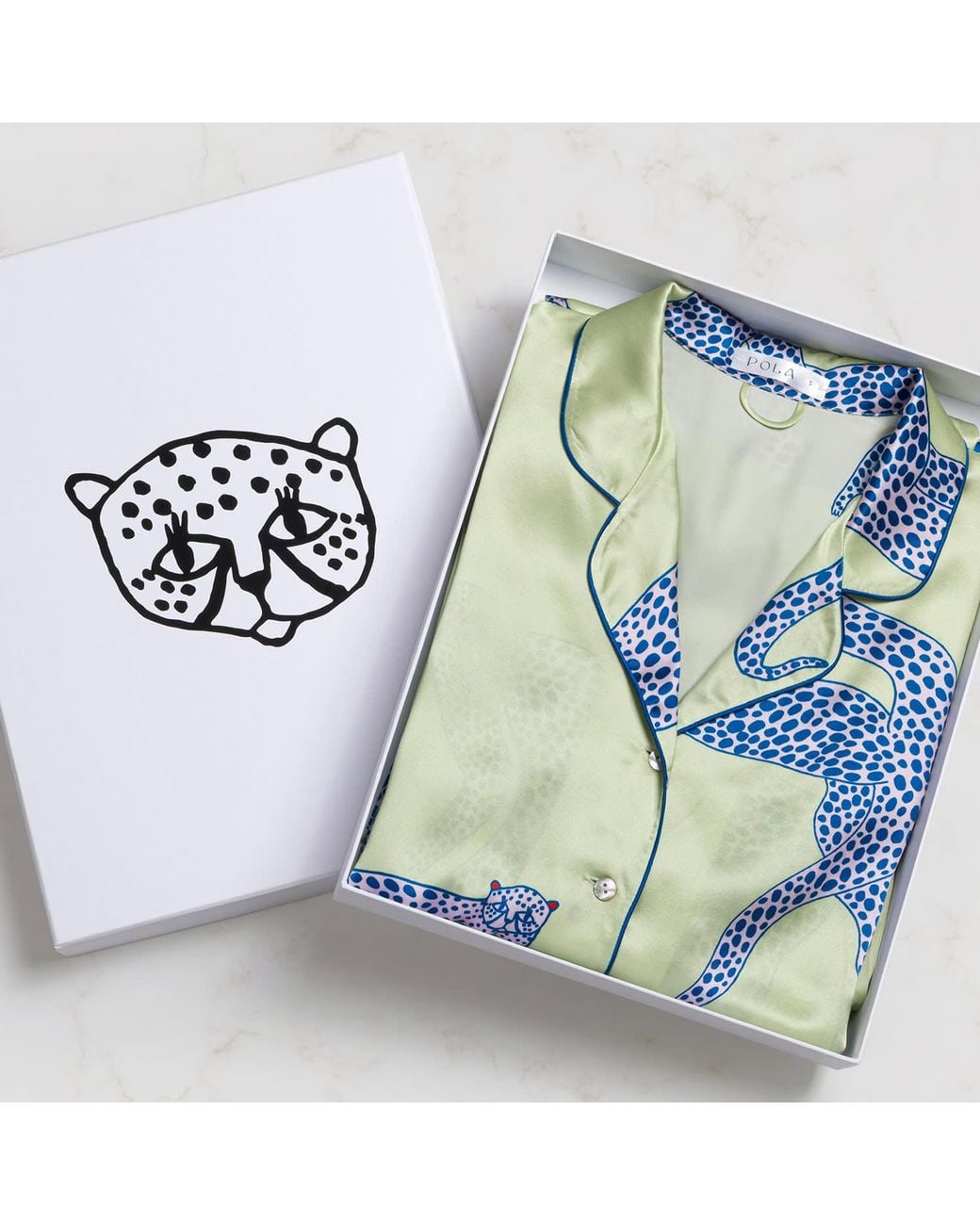 Pola Brand Blue Mulberry Silk Long-Sleeve Pajama Shirt