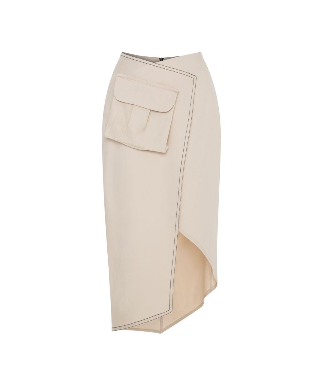 Mirimalist Natural Wrap Pencil Midi Skirt Ecru