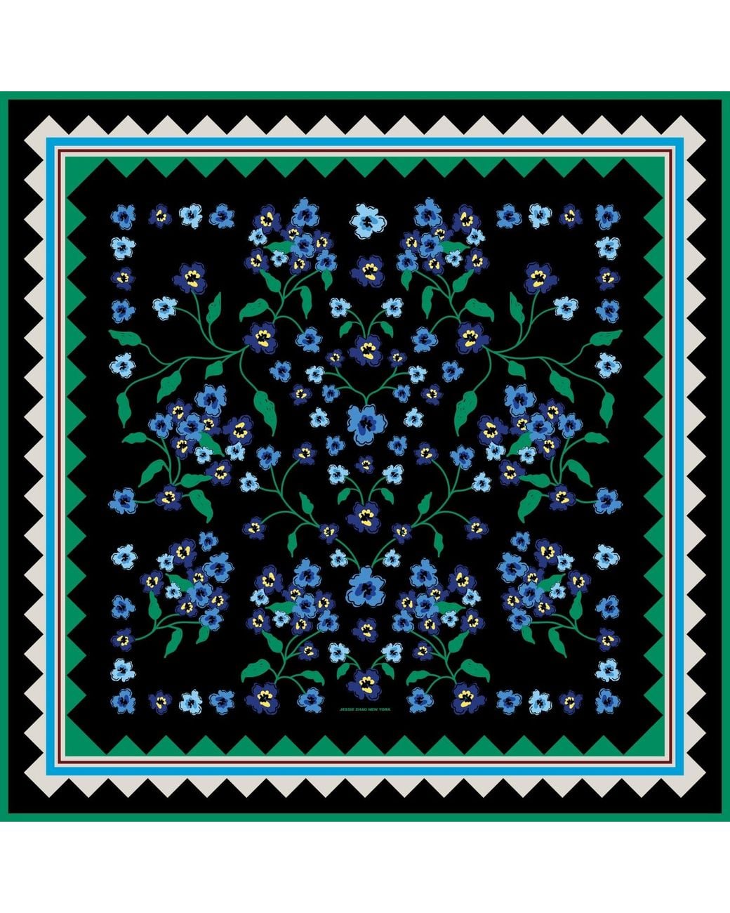 Jessie Zhao New York Green Garden Nocturne Double Sided Silk Scarf