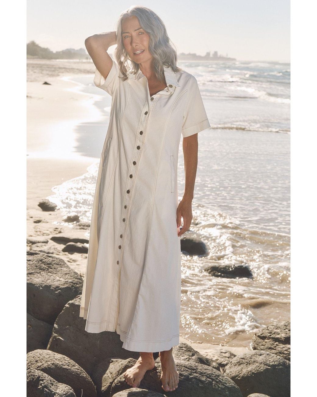 Adrift Clothing Natural Maya Collared Dress