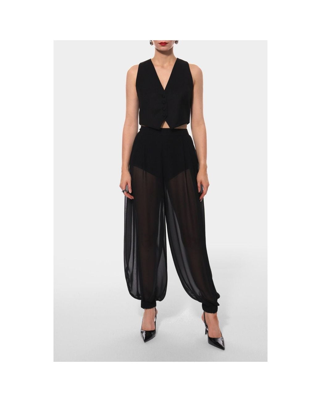 AGGI by HALEWSKI Black Denise Sheer Wide-Leg Trousers With Shorts Set