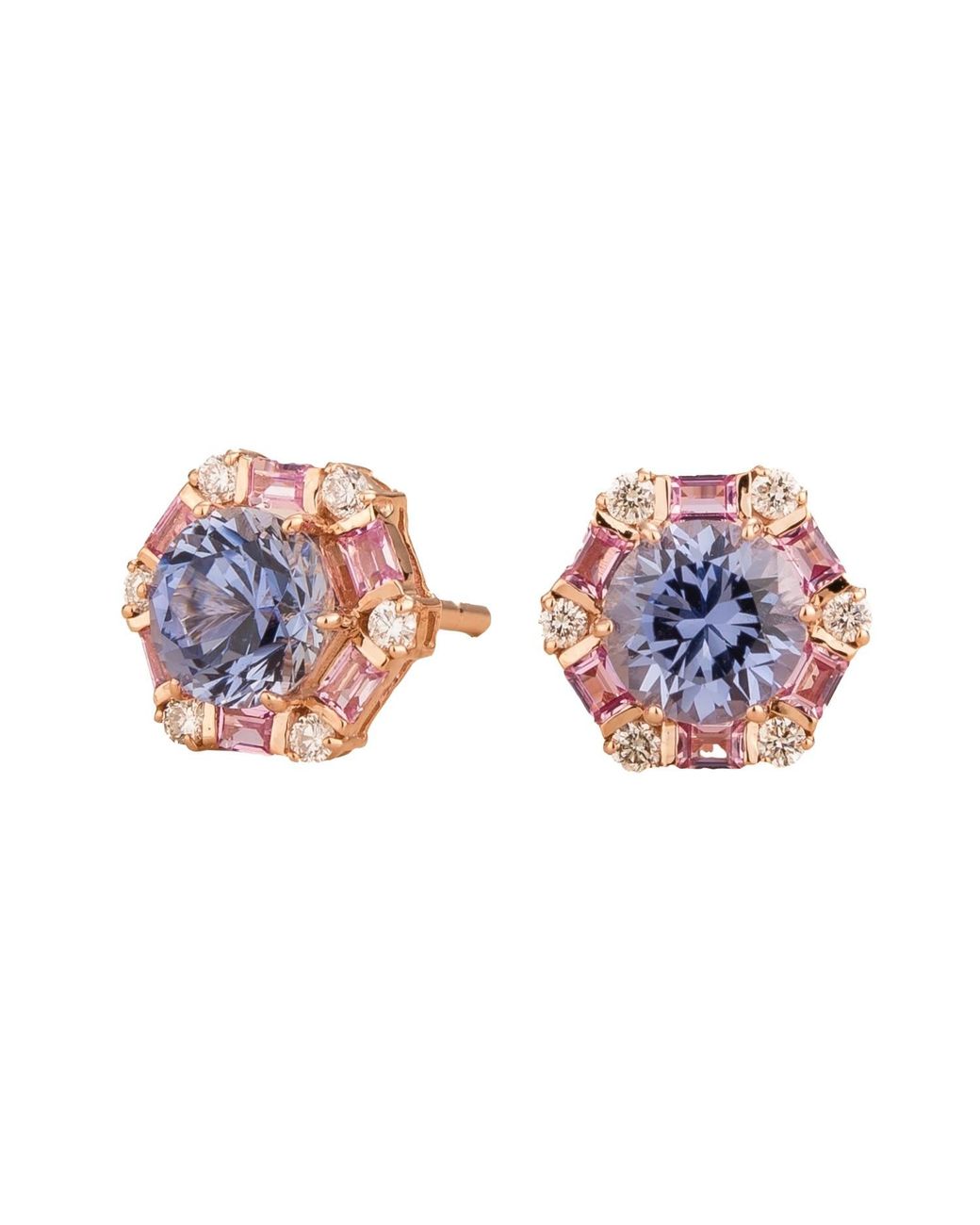Juvetti Melba Earrings In Ceylon Blue Sapphire, Pink Sapphire & Diamond