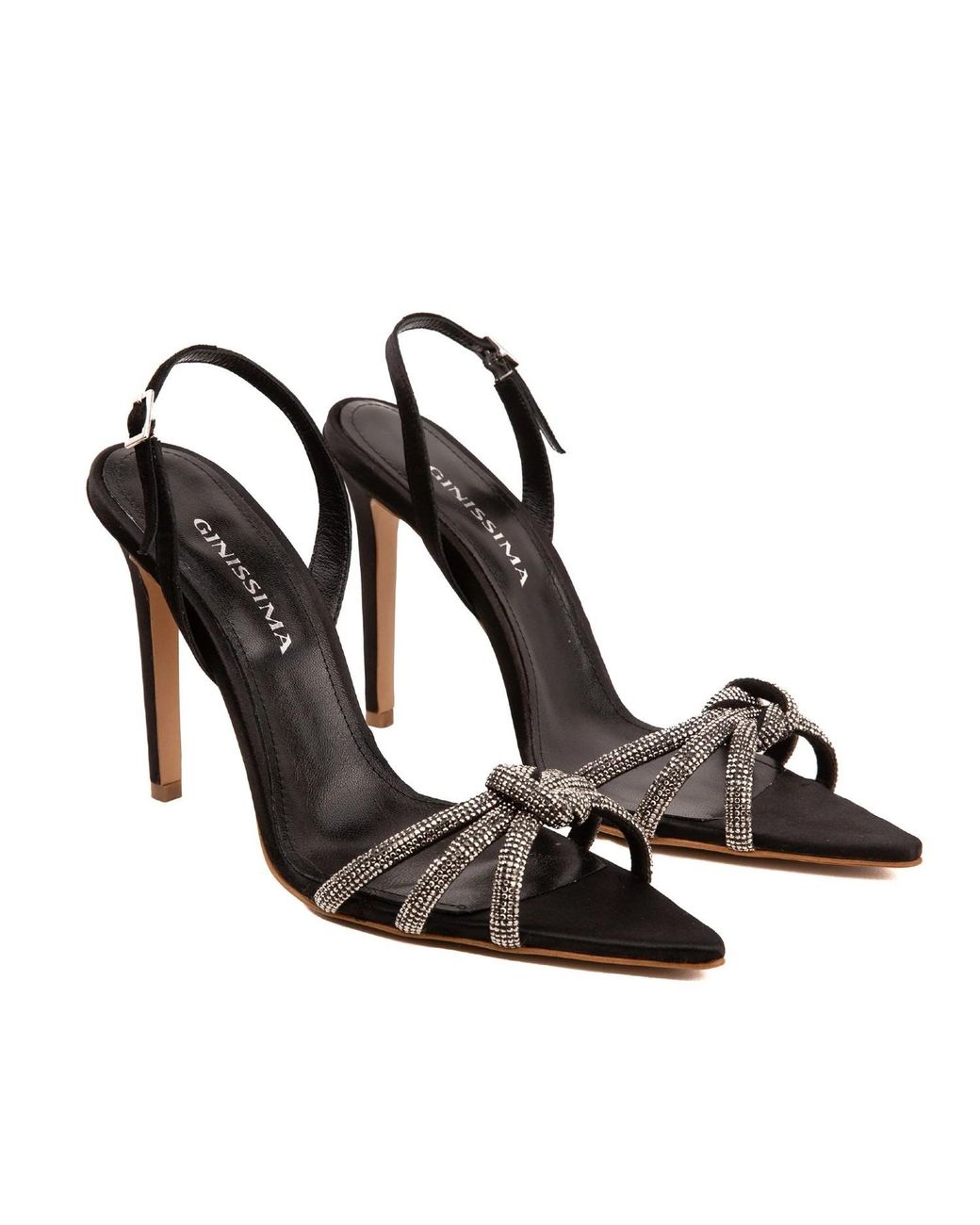 Ginissima Black Daisy Crystals And Satin Sandals