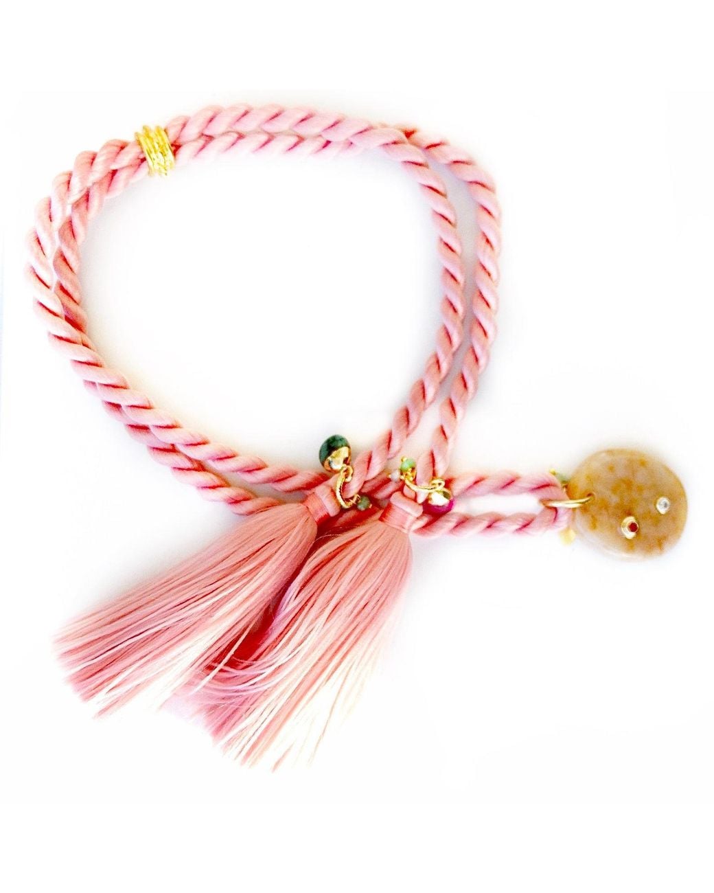 Persia Dona Jewelry Pink Blush Silk Rope X Gemstone Necklace