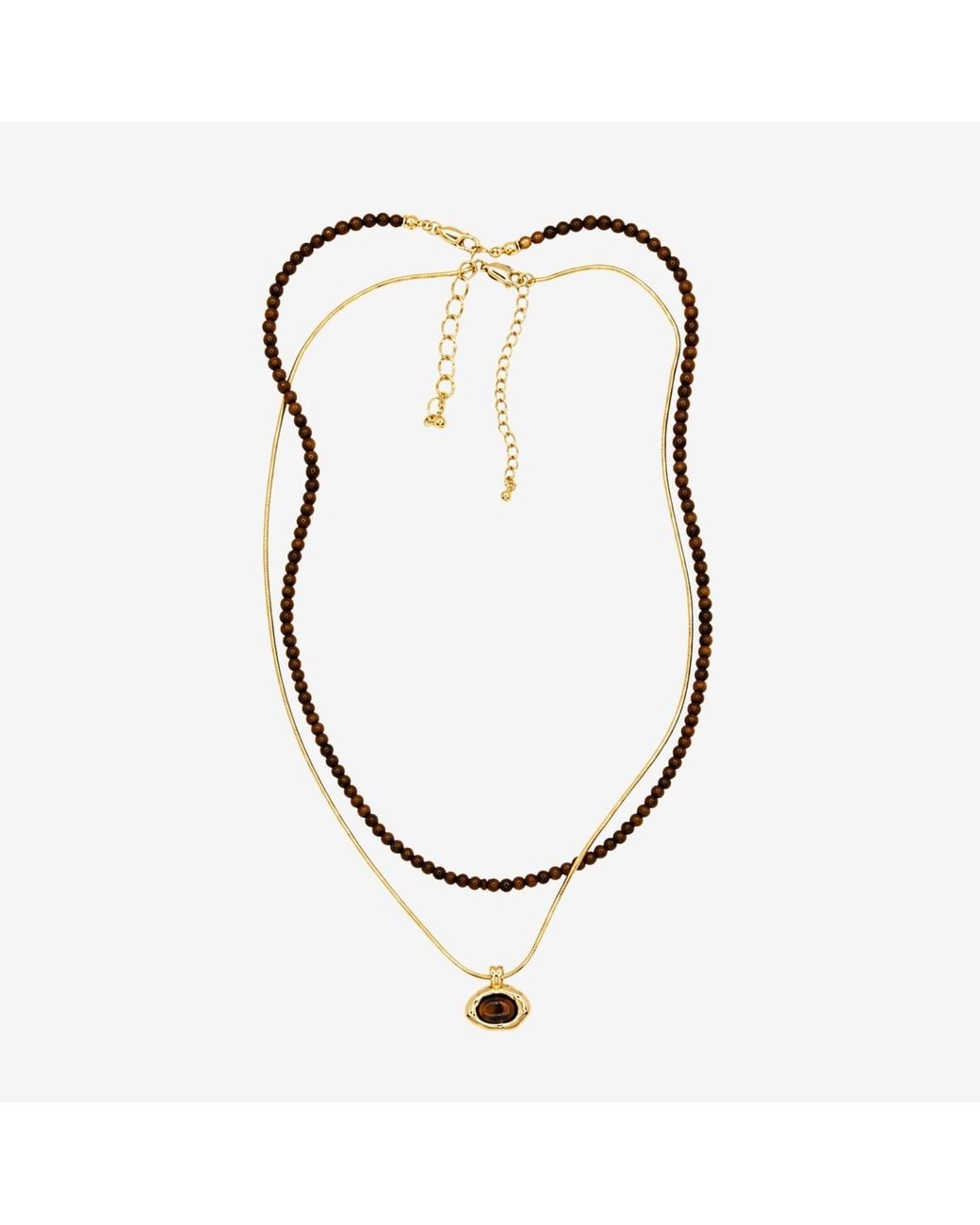 Uchi and Soto Metallic Nekomeishi Tiger's Eye Beads & Chain Pendant