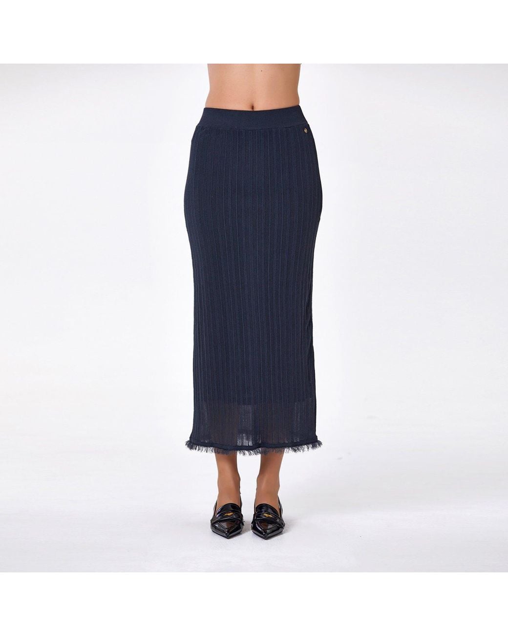 Smart and Joy Blue Long Ribbed Knit Skirt
