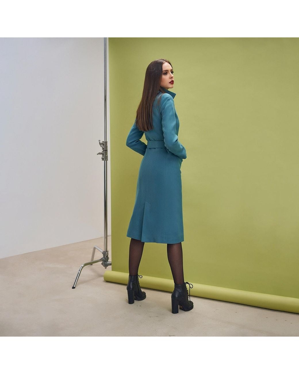 AVENUE No.29 Blue Midi Length Wool Coat With Belt