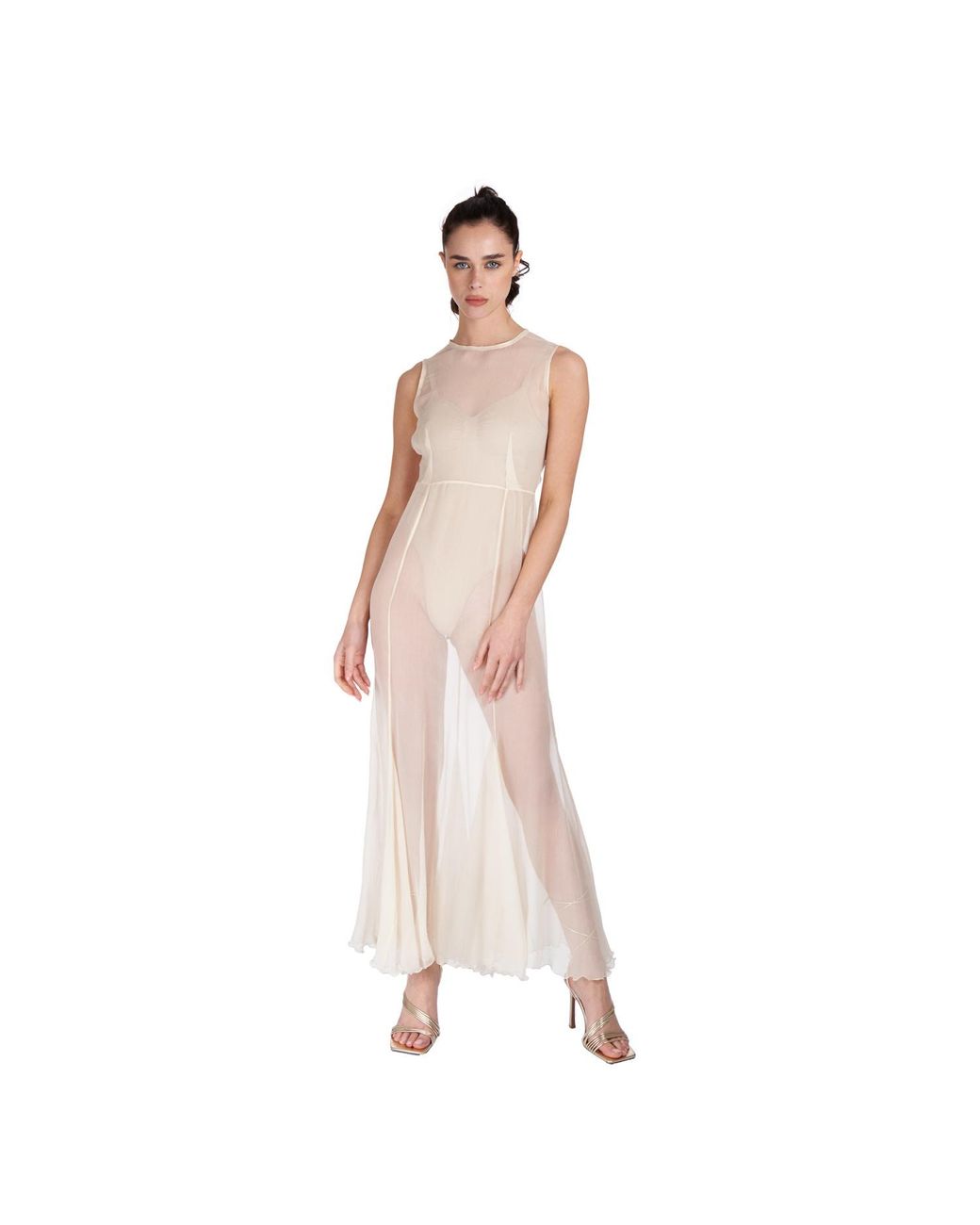 Sofia Tsereteli White Silk Crepon Transparent Dress In Nude