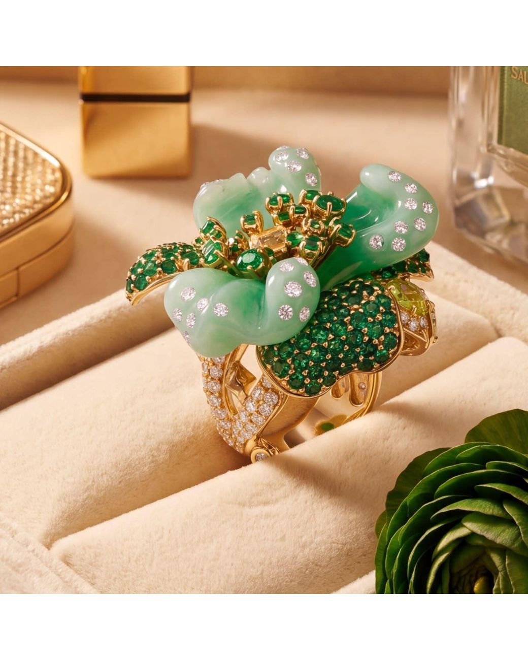 Latelita London Black Jade Rose Flower Cocktail Ring