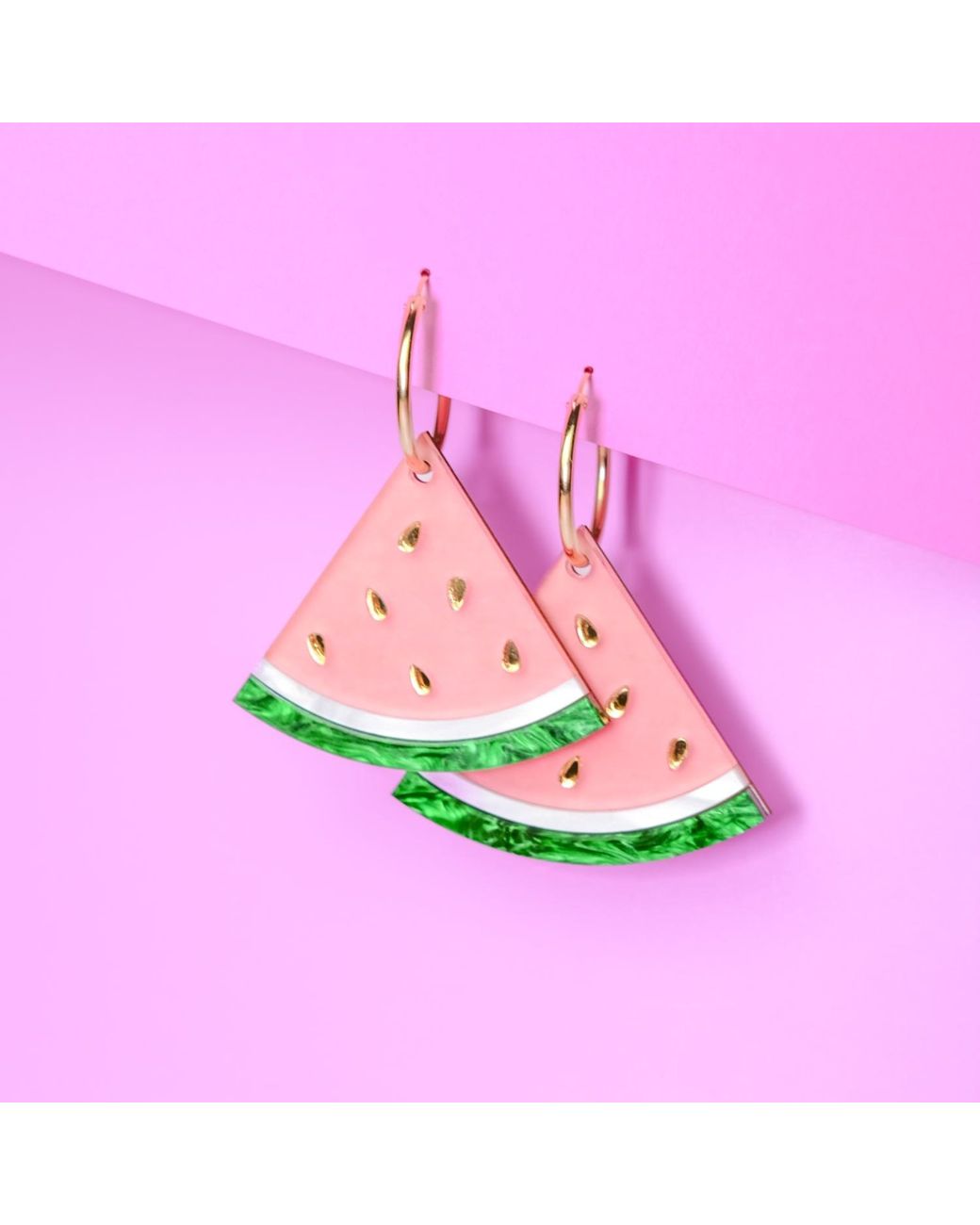 By Chavelli Green Watermelon Wedge Dangly Hoop Earrings