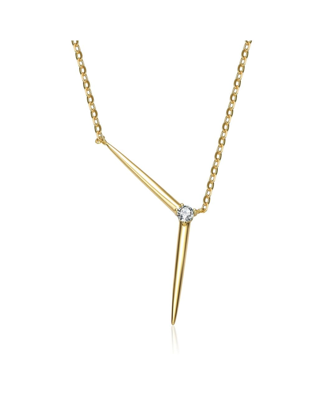 Genevive Jewelry Metallic Genevive Sterling Plated With Cubic Zirconia Solar Chevron Necklace