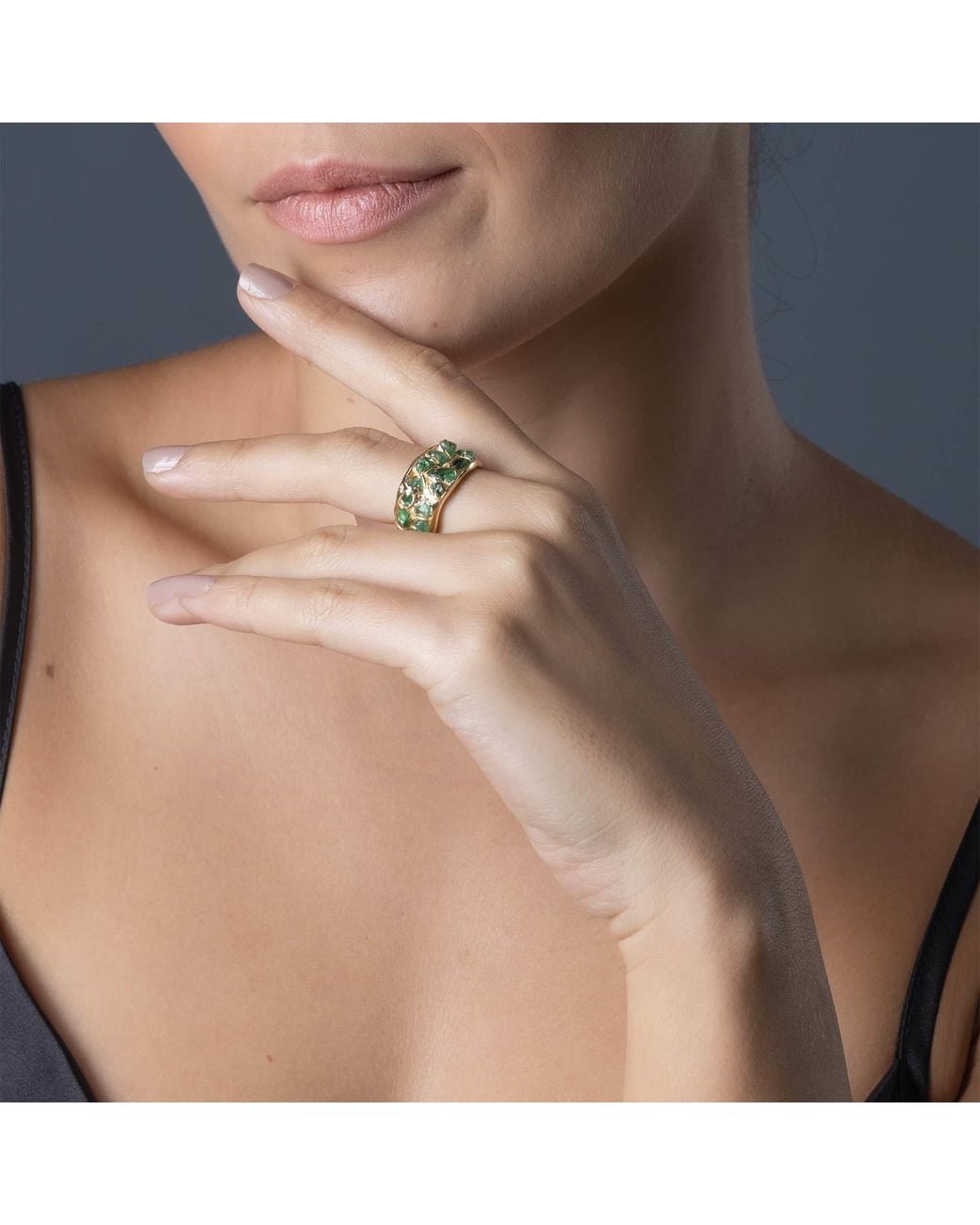 German Kabirski Green Viridi Wide Barrel Plated Ring With Tsavorite