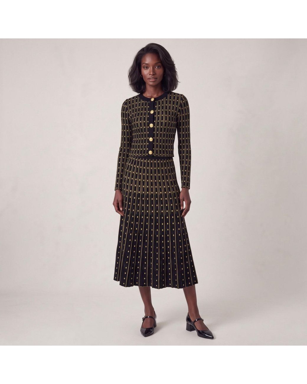 Modenaire Black Metallic Knit Cardigan And Midi Dress Set