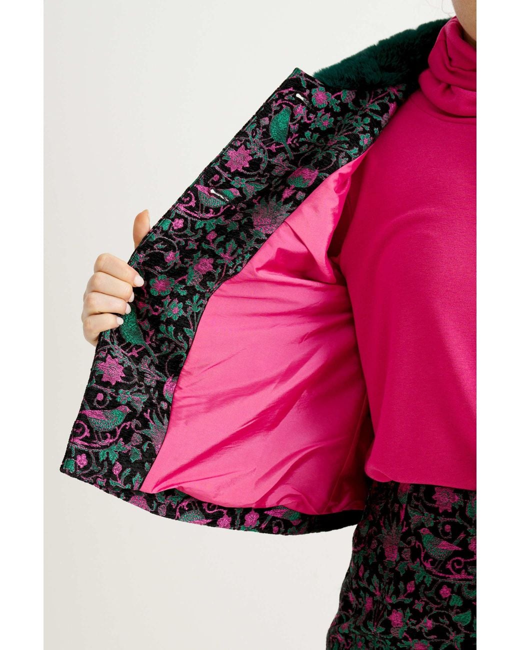 Louche Green Apple Belle Plume Fur Trim Cropped Jacket