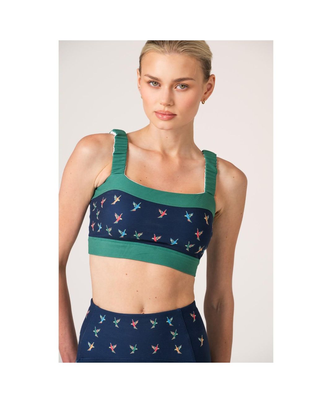 Jessie Zhao New York Green Emerald Echo Reversible Ruched Sports Crop