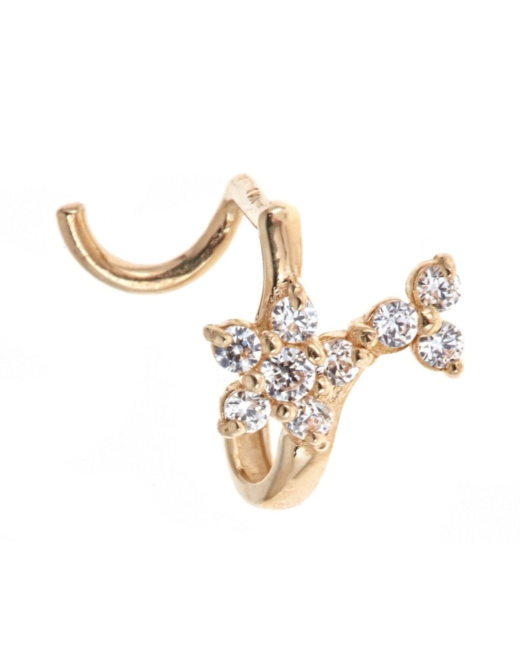 Zahav Jewelry Metallic 10K Solid 20G Flower Round Cz Cluster U Post Nose Stud