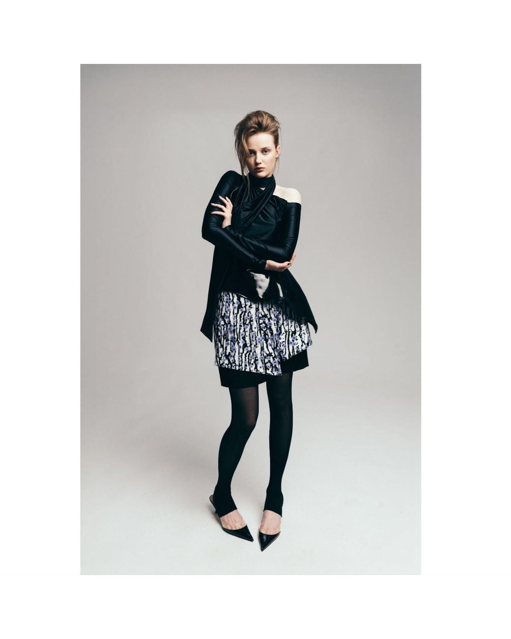 Julia Allert Black High-Waisted Multi-Layered Mini Skirt With Patent Belt Liliac